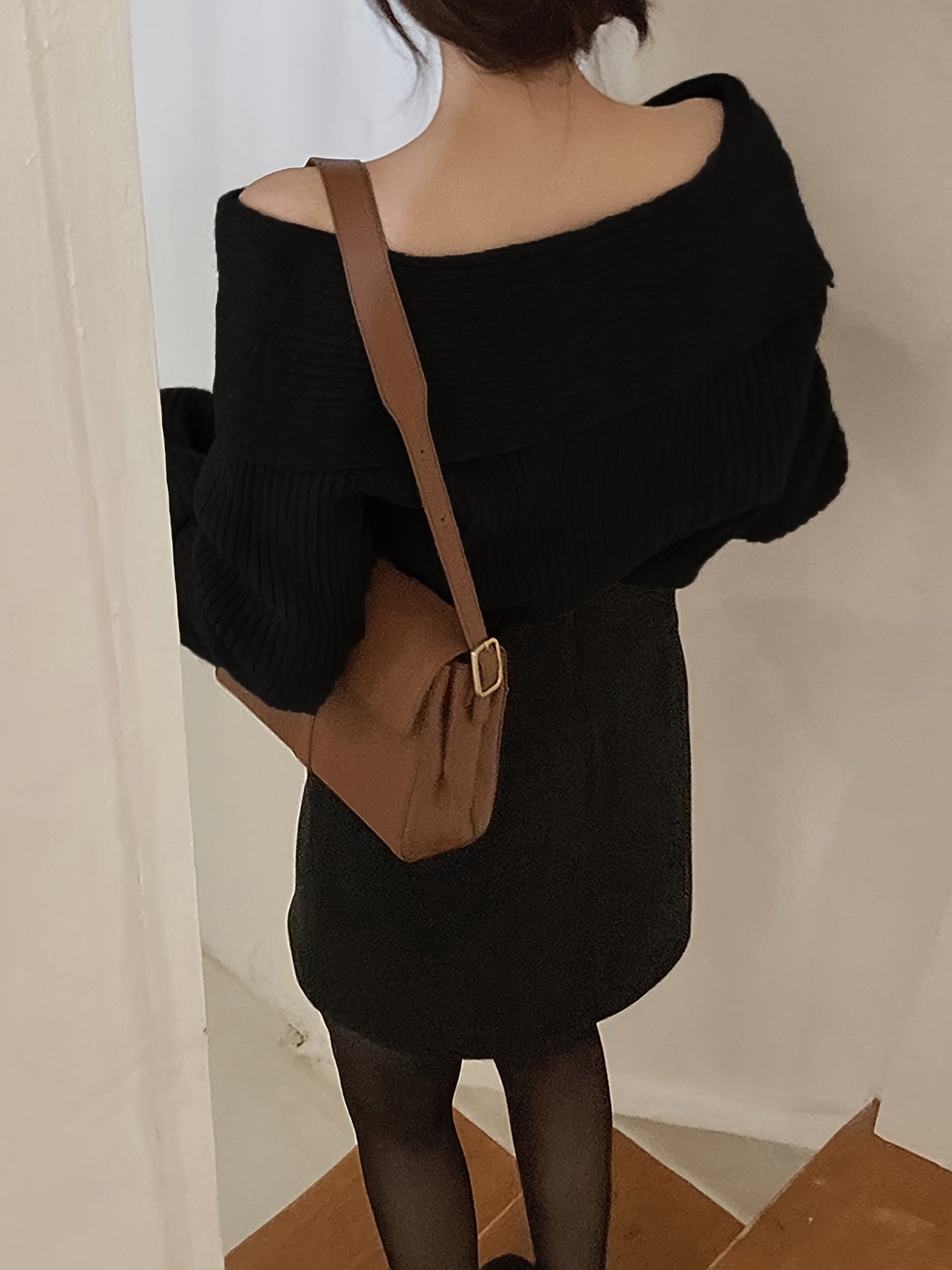 Antmvs Solid Off Shoulder Pullover Sweater, Casual Long Sleeve Fashion Sweater, Women's Clothing