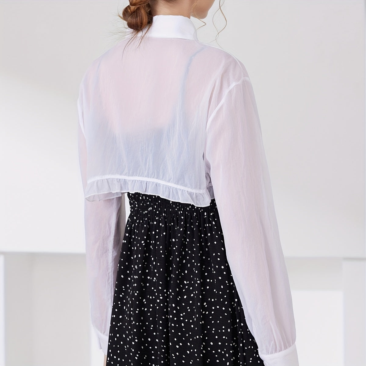 Antmvs Women's White Gauze Fake Collar With Long Sleeves Simple Solid Color Half Shirt Dickey Collar Summer Sun Protection Decoration False Collar
