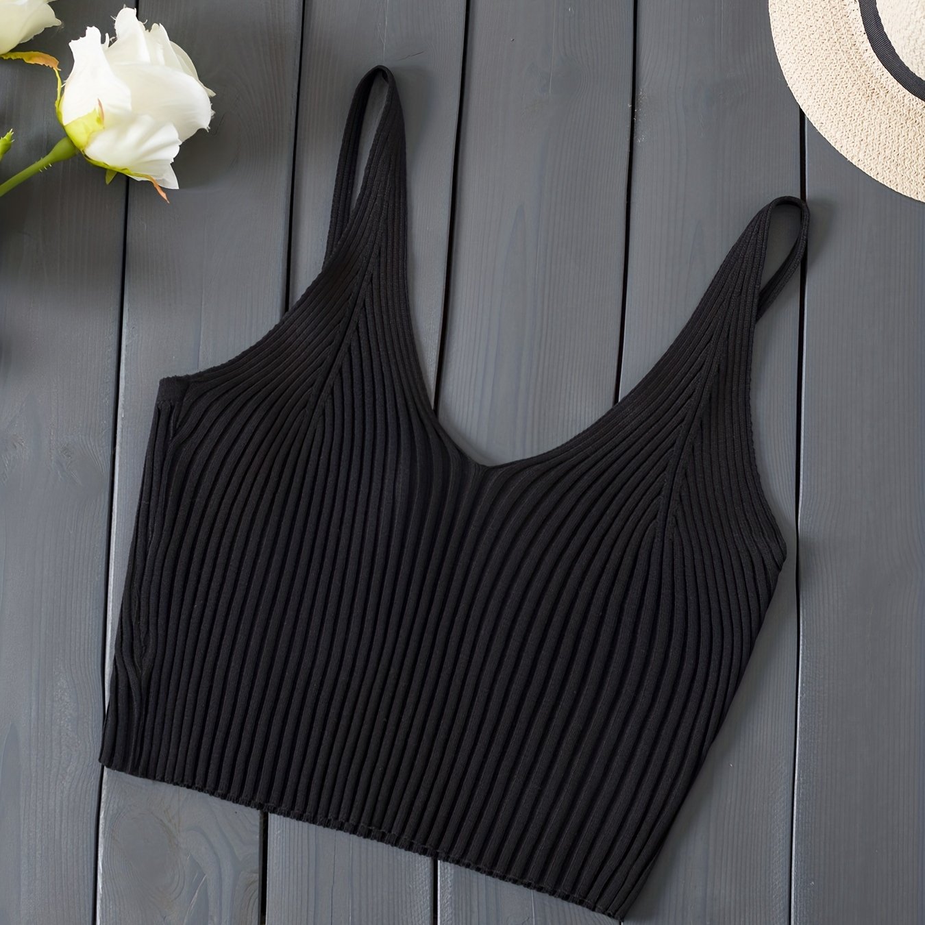 Antmvs Ribbed Knit Crop Cami Top, Y2K Sleeveless Top For Spring & Summer, Women's Clothing