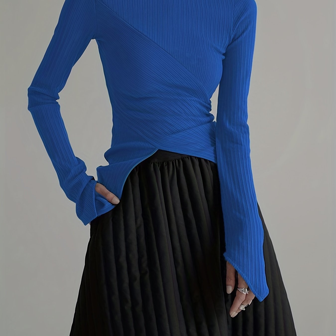 Antmvs Elegant Long Sleeve Basic T-Shirts, Solid Casual T-Shirts For Spring & Fall, Women's Clothing