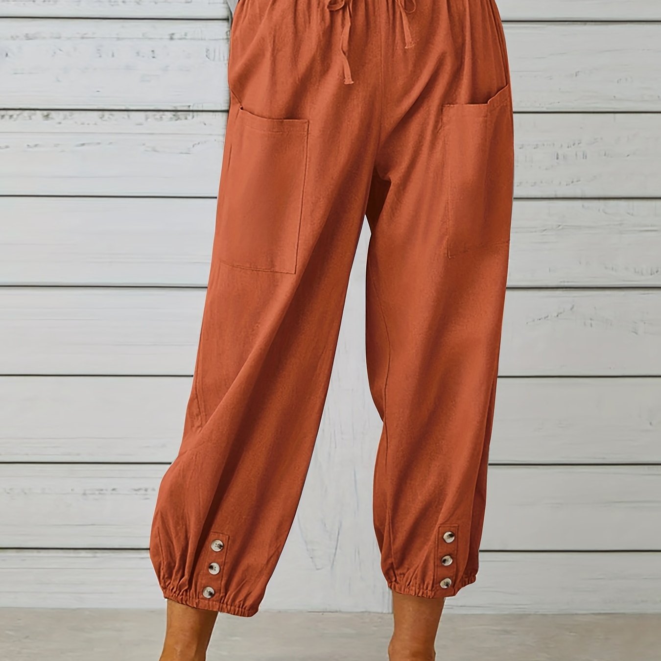Antmvs Boho Baggy Harem Pants With Pockets, Drawstring Waist Casual Pants For Spring & Summer, Women's Clothing