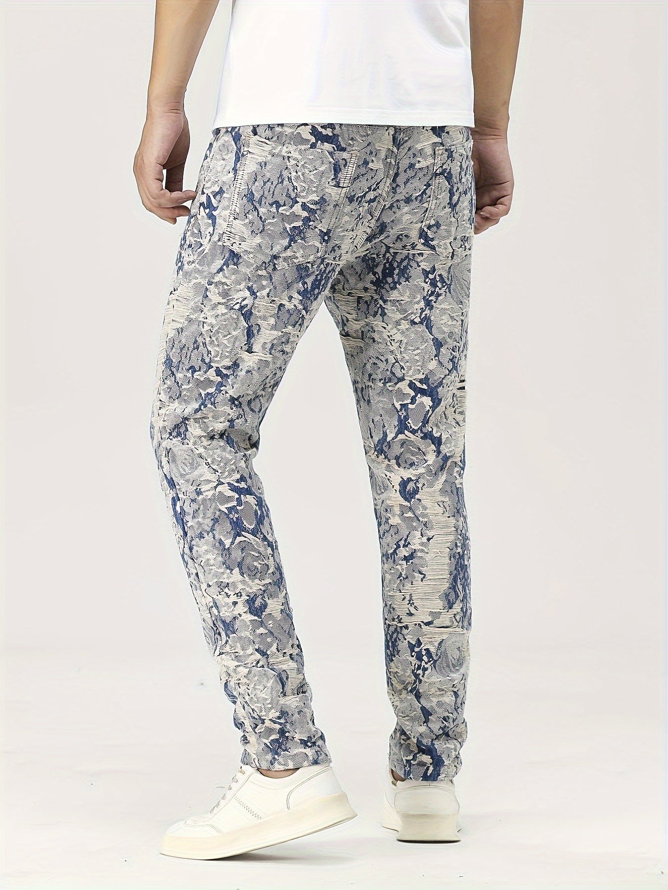 Antmvs Men's Jacquard 2pcs, Trendy Lapel Long Sleeve Jacket And Straight Leg Stylish Pants For Spring And Autumn