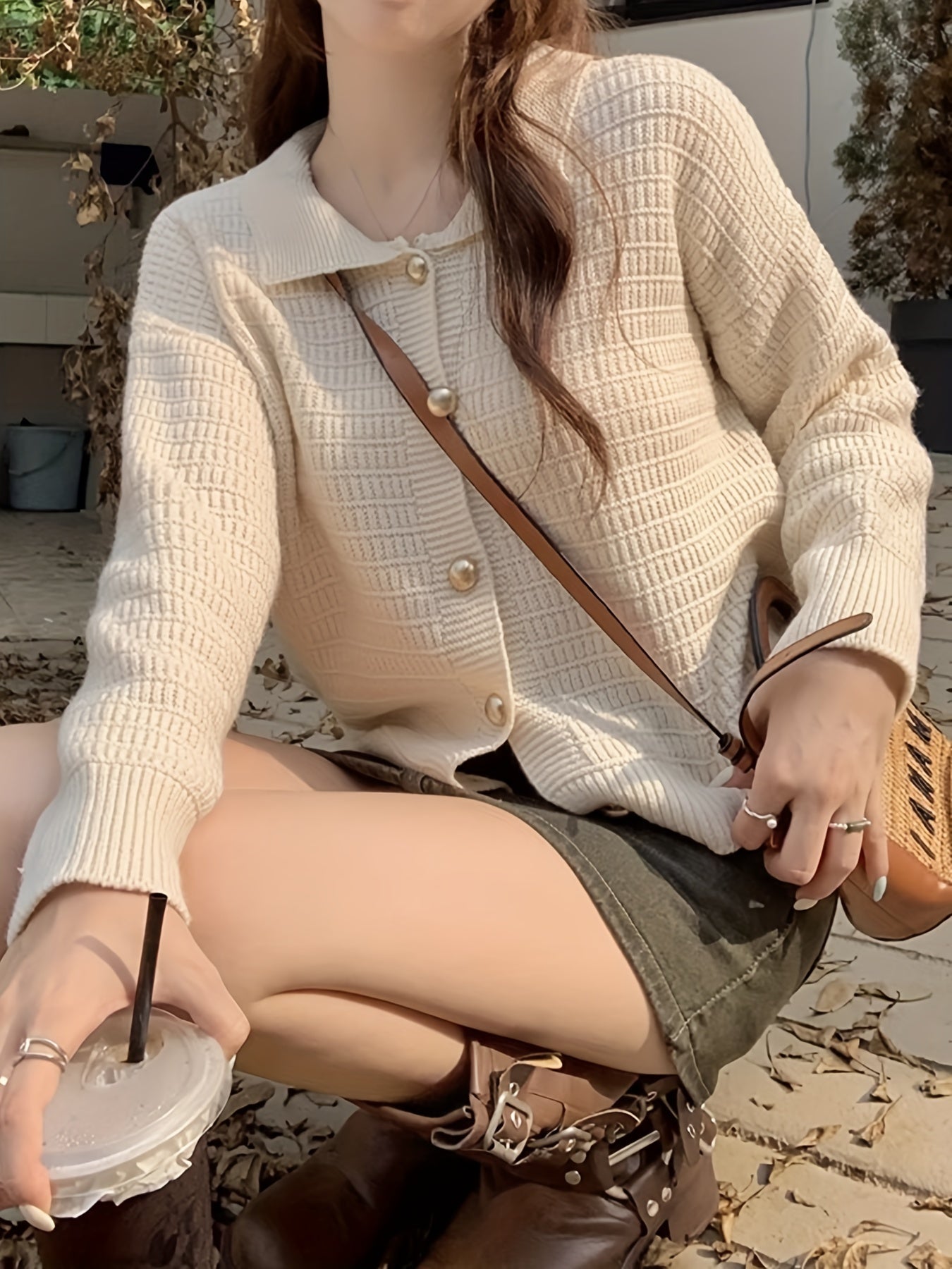 Antmvs Solid Button Front Cardigan, Casual Long Sleeve Drop Shoulder Outwear, Women's Clothing