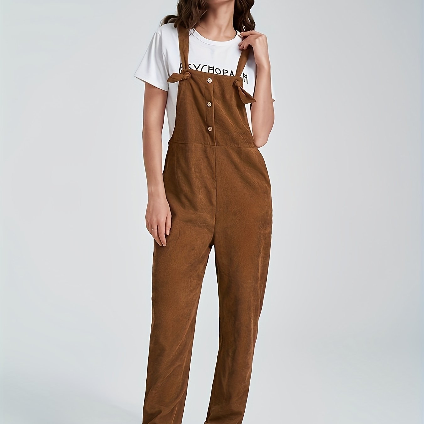 Antmvs Solid Color Overall Jumpsuit, Casual Dual Pockets Button Overall Jumpsuit For Spring & Fall, Women's Clothing