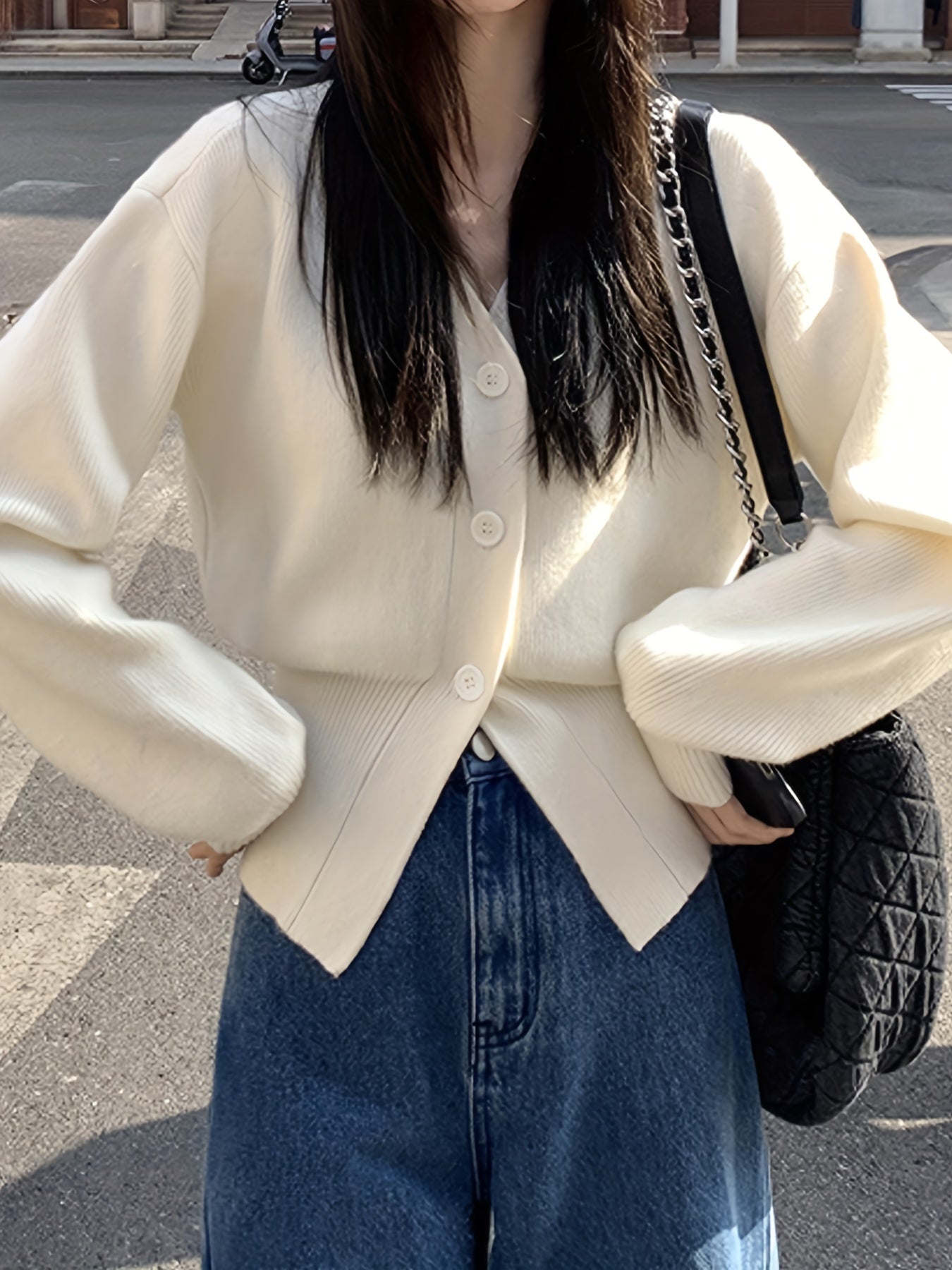 Antmvs Solid Button Front Knit Cardigan, Elegant Long Sleeve Sweater For Spring & Fall, Women's Clothing