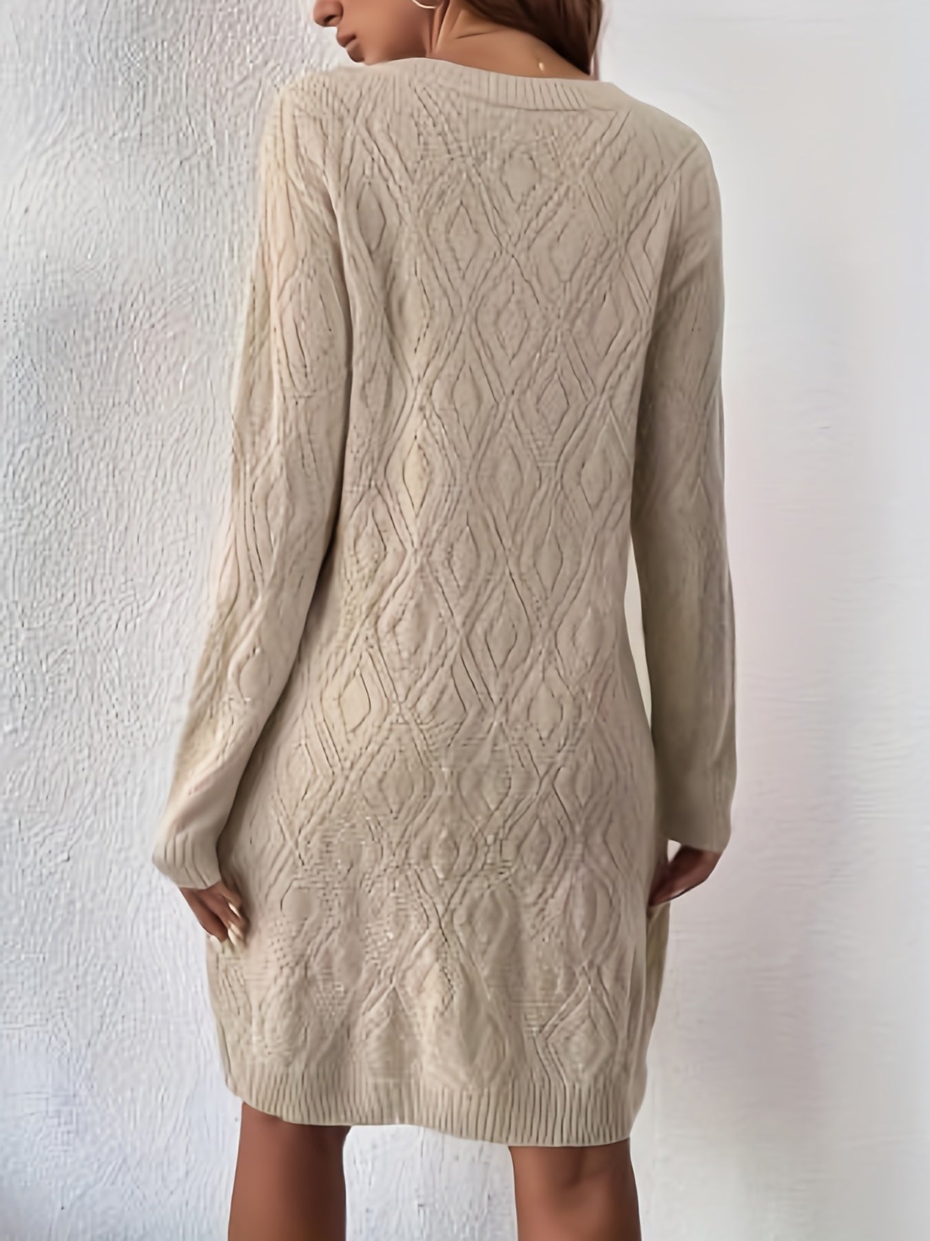Antmvs Solid Crew Neck Sweater Dress, Casual Long Sleeve Dress For Fall & Winter, Women's Clothing