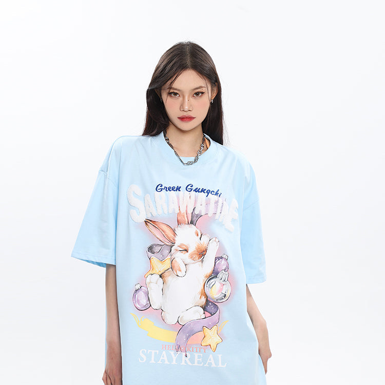 Antmvs SAWARATINE Graphic Image Print Solid Color Short Sleeve Tee Shirt Top