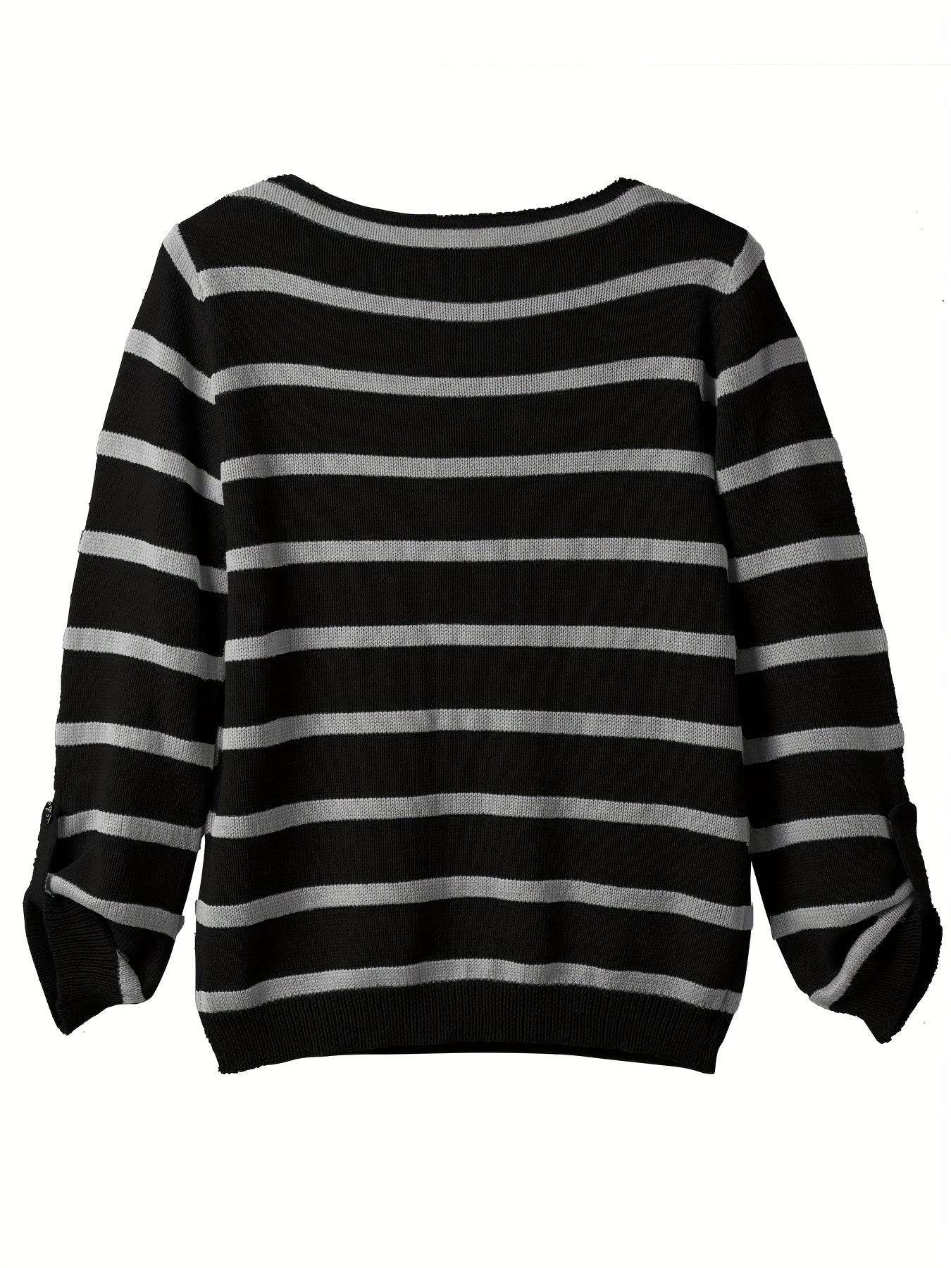 Antmvs Striped Boat Neck Pullover Sweater, Vintage Long Sleeve Pocket Loose Sweater For Spring & Fall, Women's Clothing