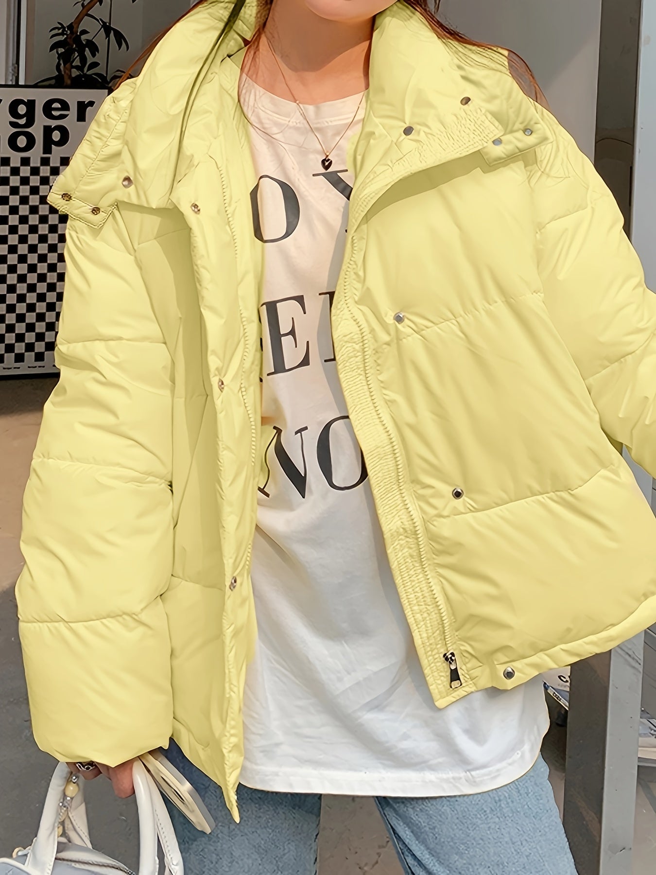 Antmvs Zip Up Hooded Warm Coat, Casual Solid Long Sleeve Winter Outerwear, Women's Clothing