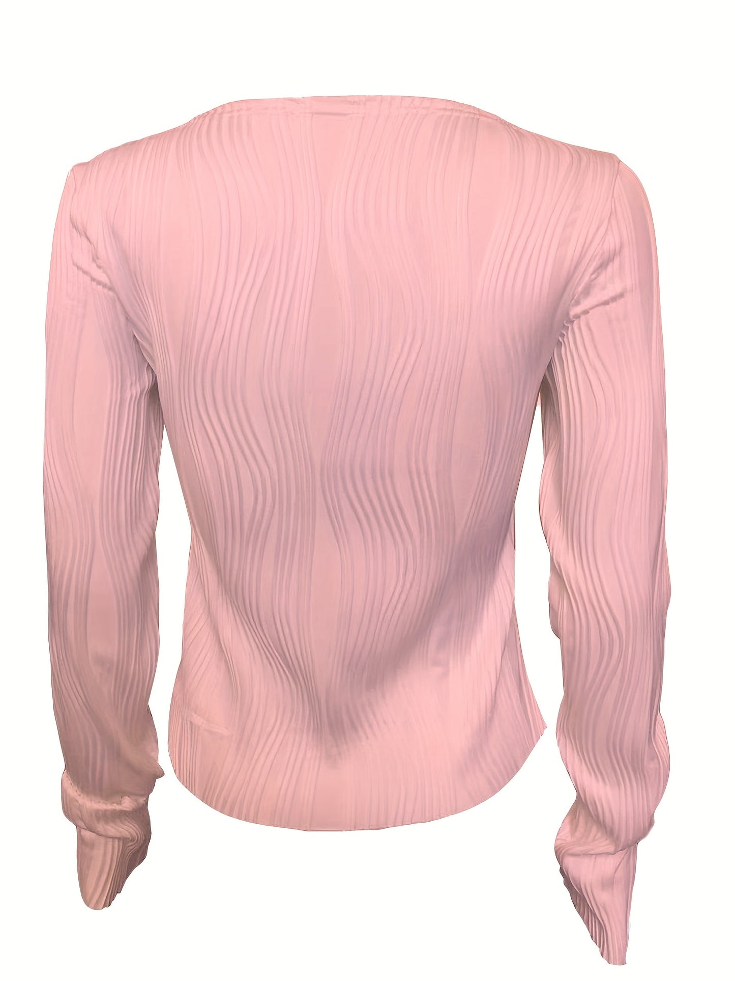Antmvs Solid Textured Slim T-Shirt, Casual Long Sleeve T-Shirt For Spring & Fall, Women's Clothing