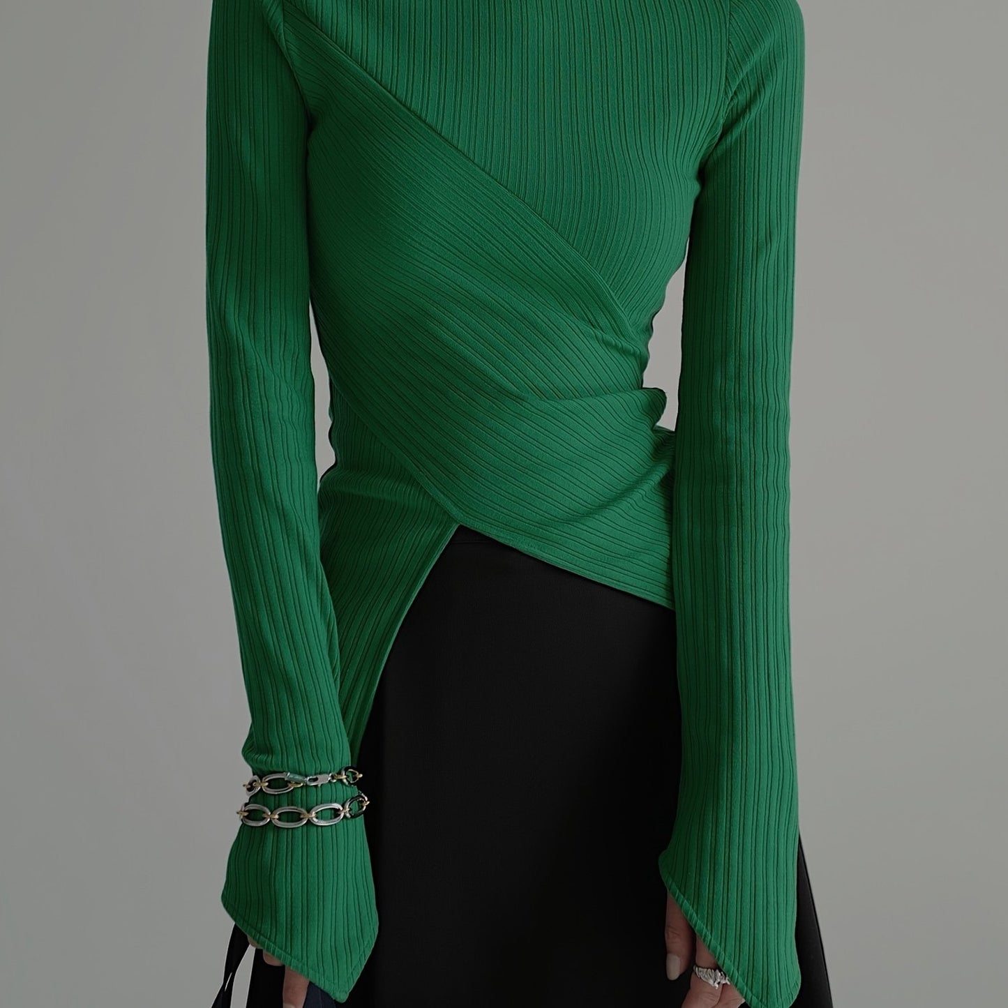 Antmvs Elegant Long Sleeve Basic T-Shirts, Solid Casual T-Shirts For Spring & Fall, Women's Clothing