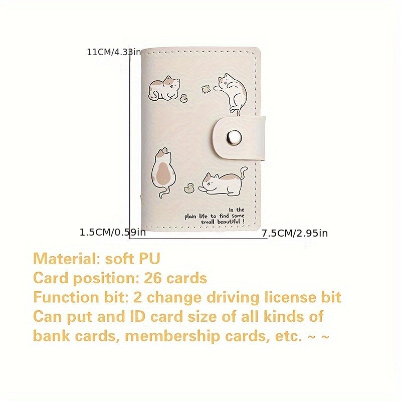 Kawaii Cartoon Cat Pattern Short Card Wallet, Cute Credit Card Holder With Flap Snap Button