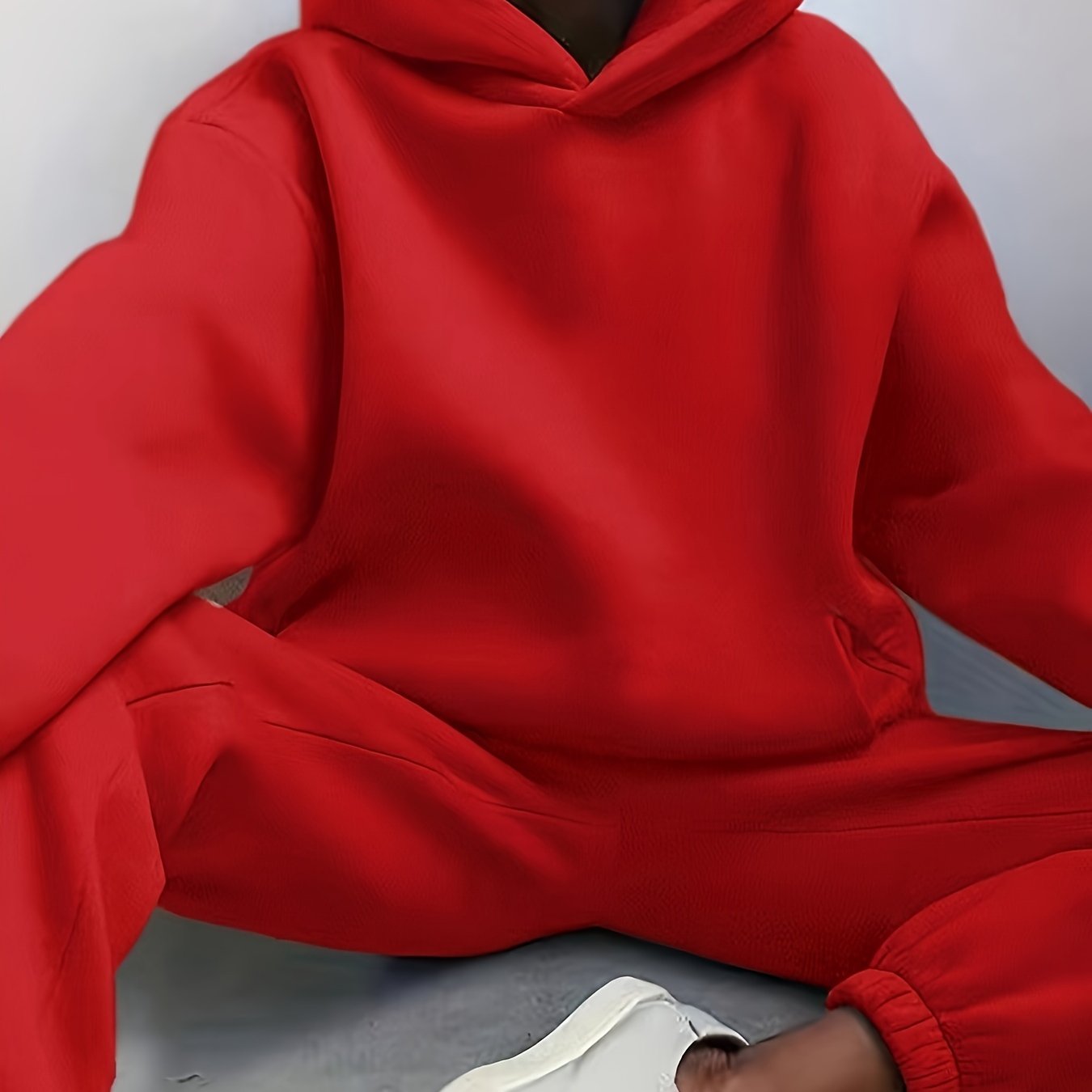 Antmvs Casual Solid Two-piece Set, Drop Shoulder Long Sleeve Hoodies & Elastic Waist Jogger Pants Outfits, Women's Clothing