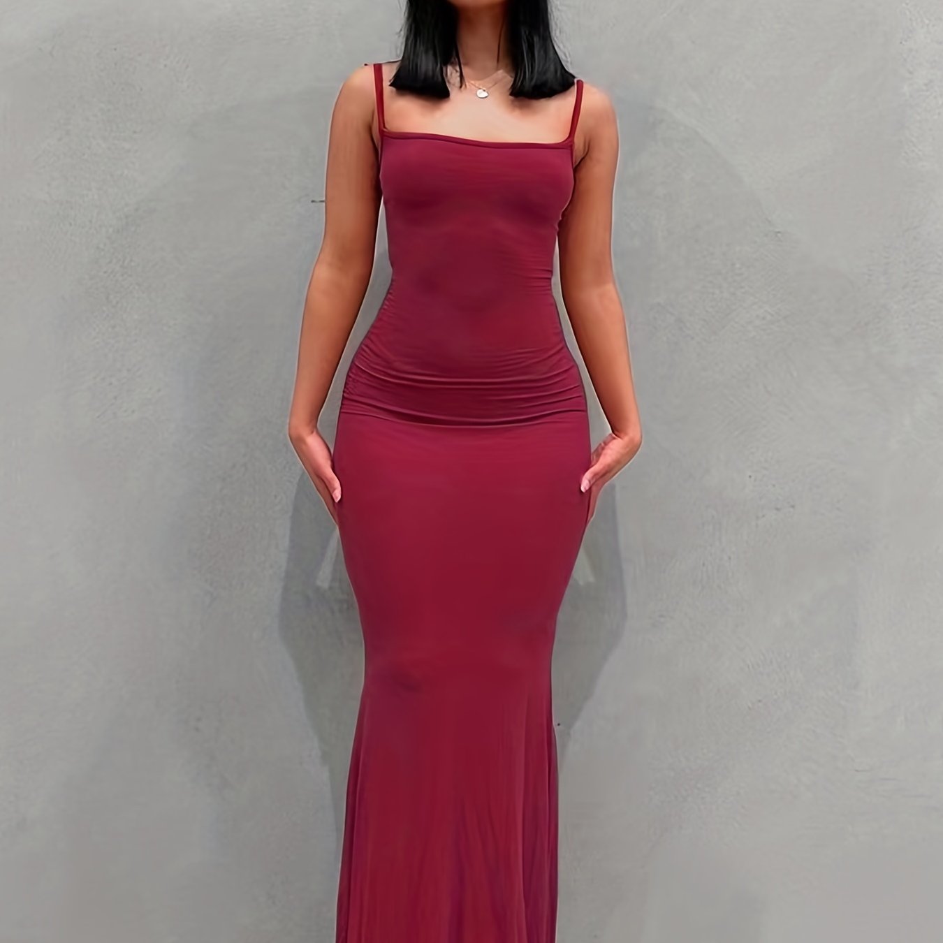 Antmvs Cami Bodycon Dresses ,Sexy Maxi Sleeveless Solid For Party Night, Women's Dresses