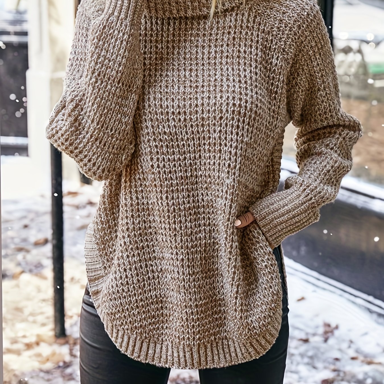 Antmvs Solid Turtle Neck Pullover Sweater, Casual Long Sleeve Raglan Shoulder Sweater For Fall & Winter, Women's Clothing