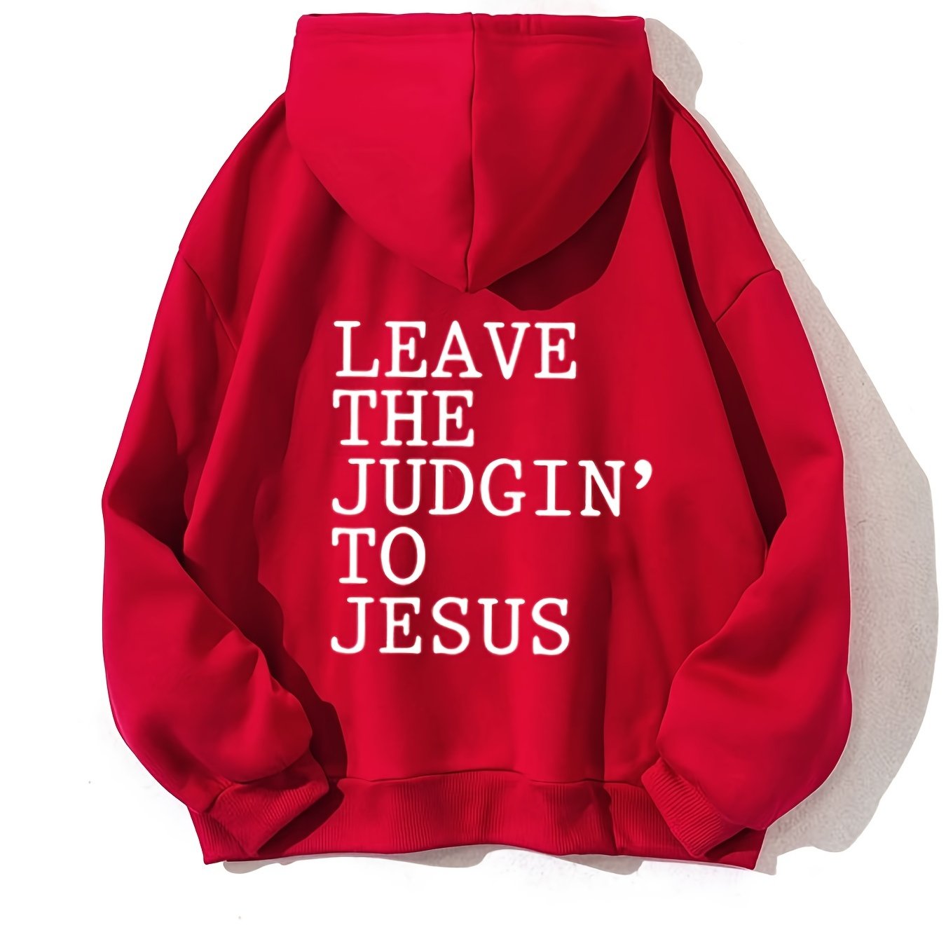 Antmvs Plus Size Casual Sweatshirt, Women's Plus Slogan Print Long Sleeve Drawstring Hooded Sweatshirt With Pockets