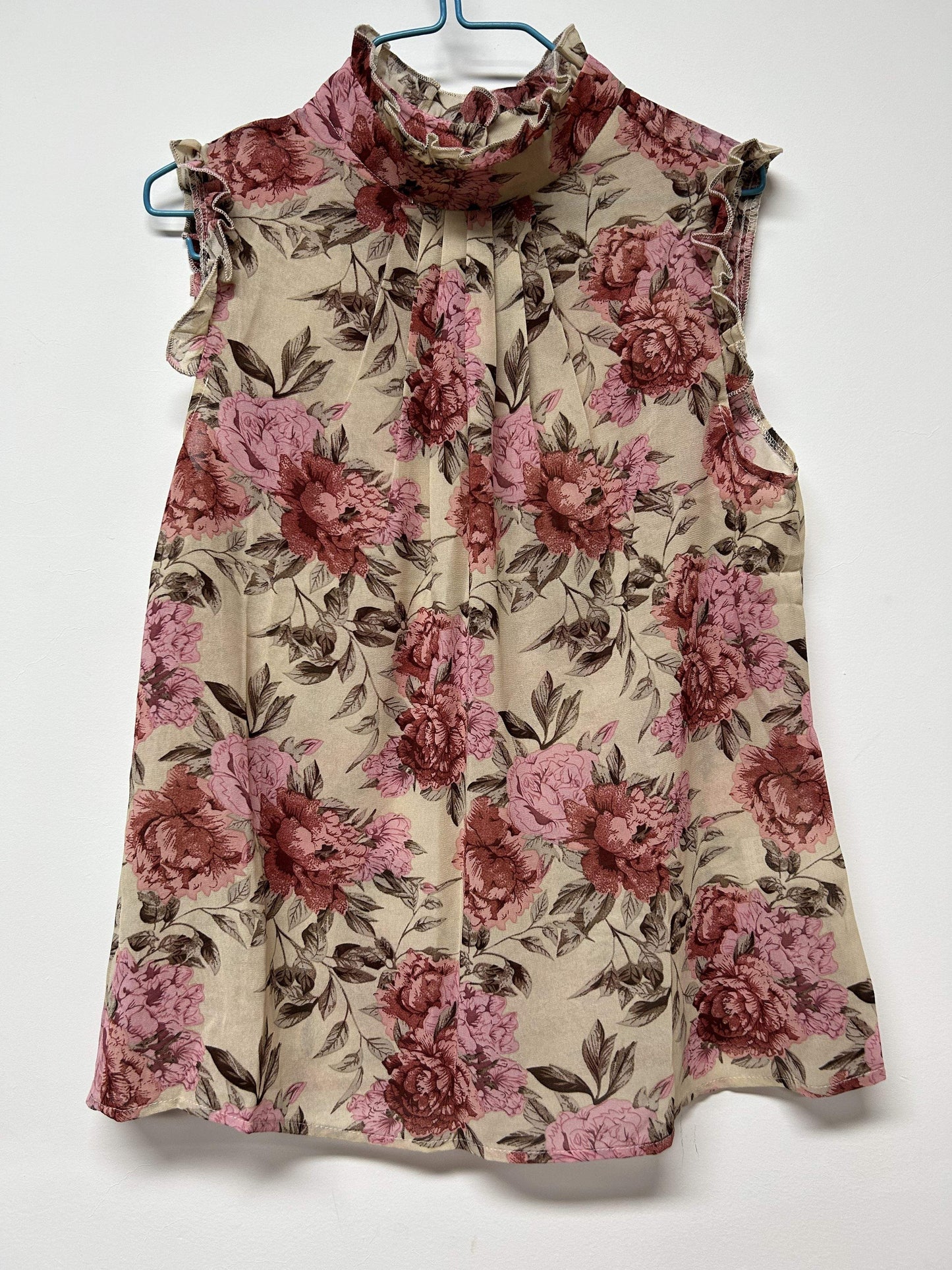 Antmvs Floral Print Ruffle Trim Blouse, Elegant Mock Neck Blouse For Spring & Summer, Women's Clothing