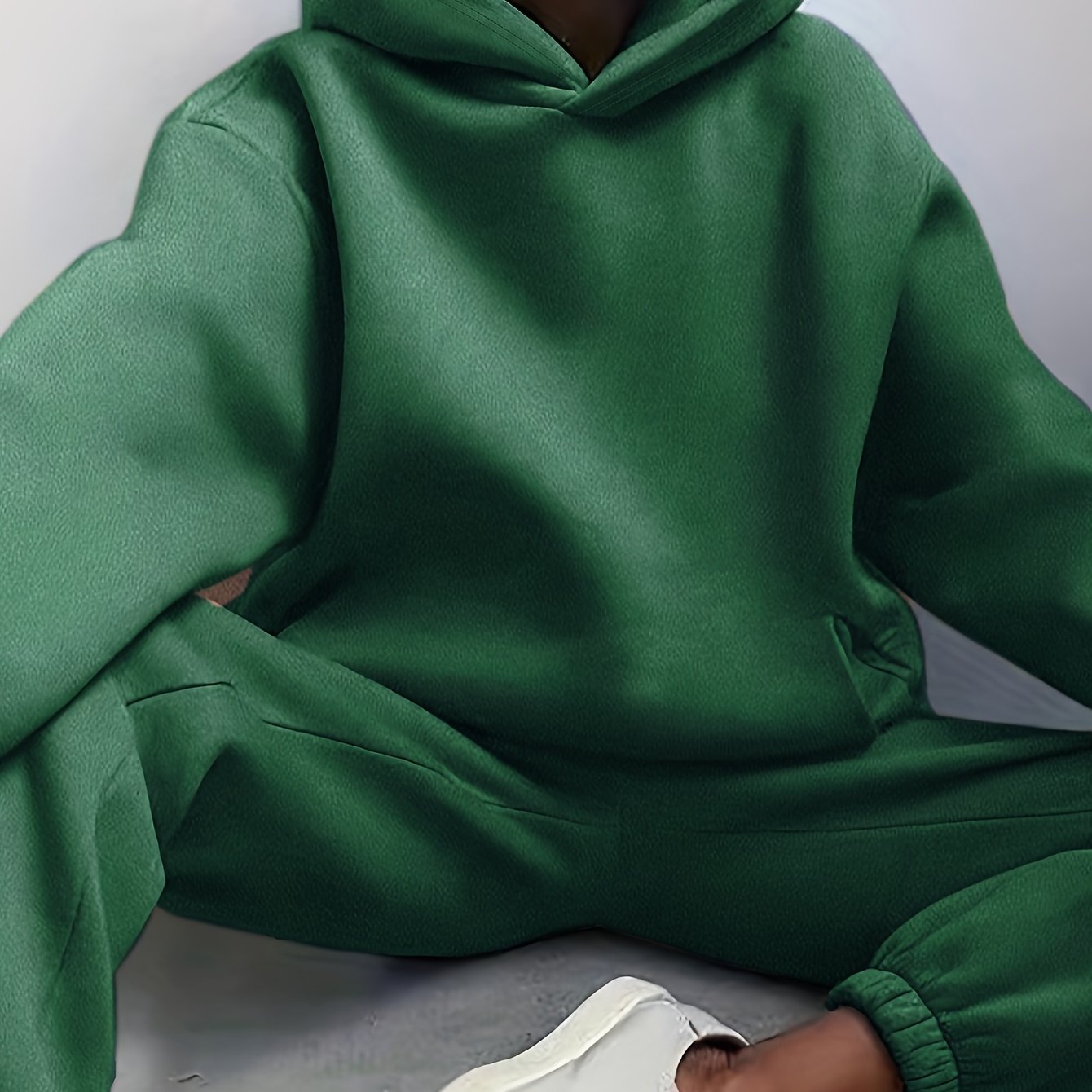 Antmvs Casual Solid Two-piece Set, Drop Shoulder Long Sleeve Hoodies & Elastic Waist Jogger Pants Outfits, Women's Clothing
