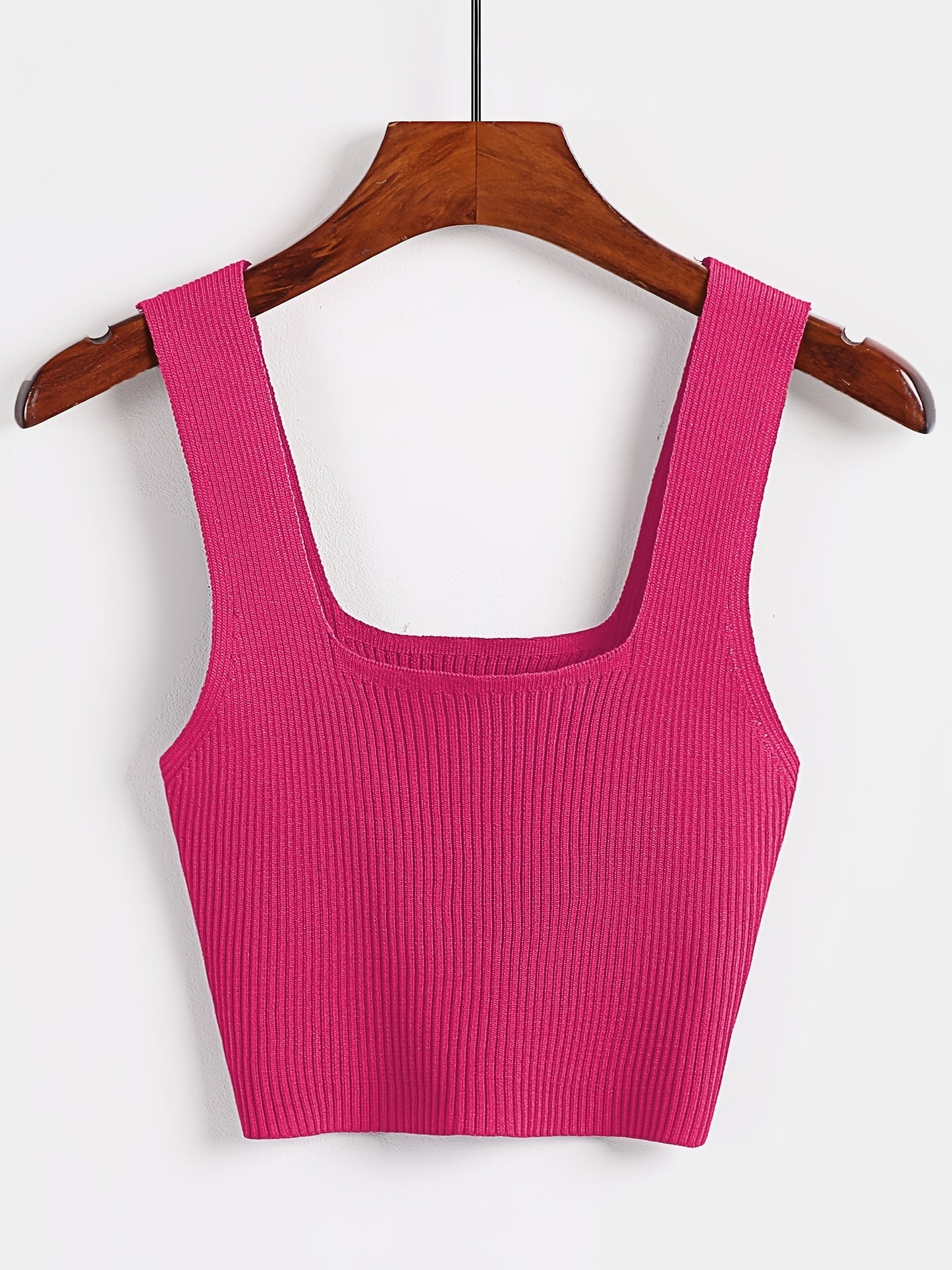 Antmvs Solid Cropped Rib Knitted Vest, Elegant Sleeveless Summer Stretchy Vest, Women's Clothing