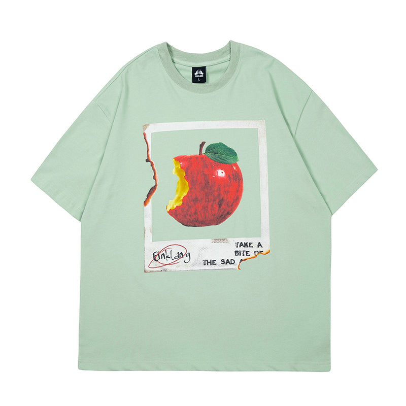 Antmvs Oula Vintage Apple Print Short Sleeve Baggy T-shirt Top