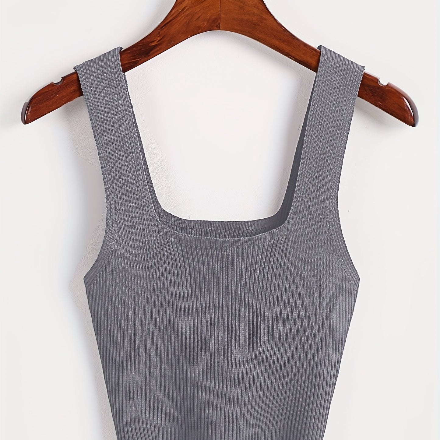 Antmvs Solid Cropped Rib Knitted Vest, Elegant Sleeveless Summer Stretchy Vest, Women's Clothing