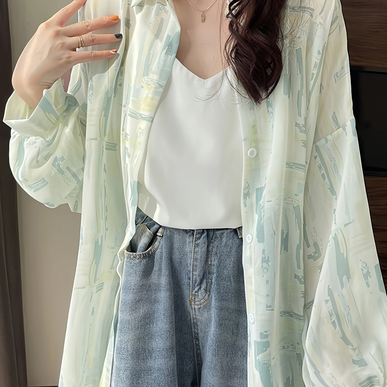 Antmvs Tie Dye Button Front Shirt, Casual Long Sleeve Lapel Shirt, Women's Clothing