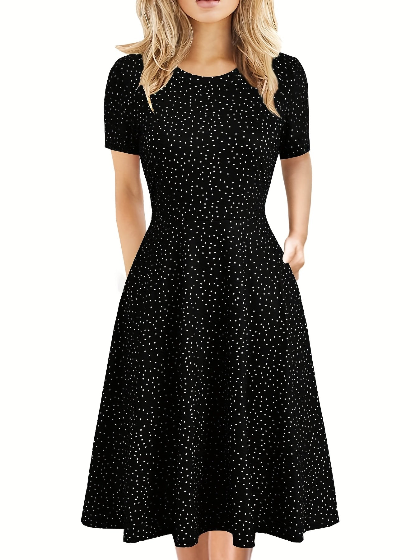 Antmvs Elegant Retro A-line Dress, Short Sleeve Casual Dress For Spring & Summer, Women's Clothing