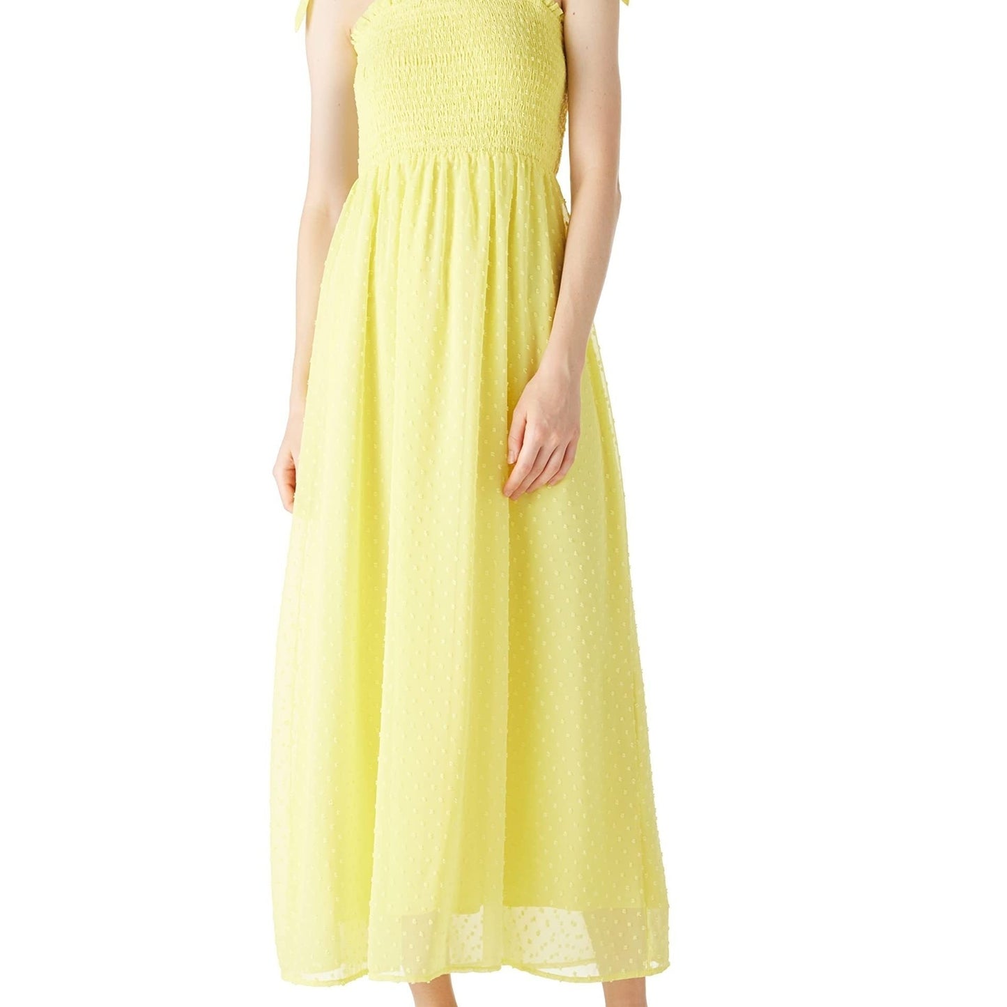Antmvs Swiss Dot Tie Strap Shirred Dress, Elegant Backless Ruffle Trim Dress, Women's Clothing