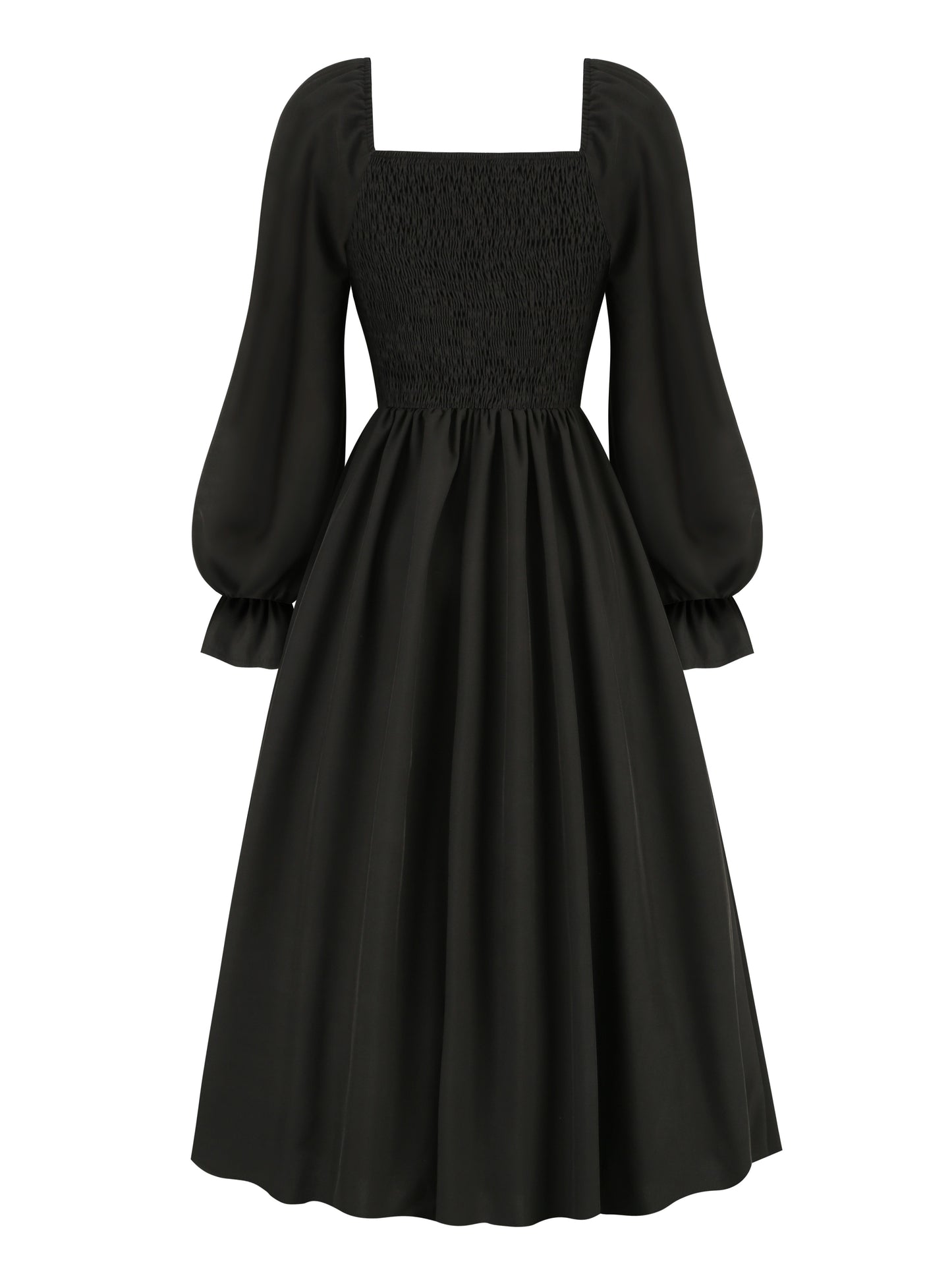 Antmvs Tie Front Lantern Long Sleeve Dress, Casual Solid Squared Neck Dress, Women's Clothing