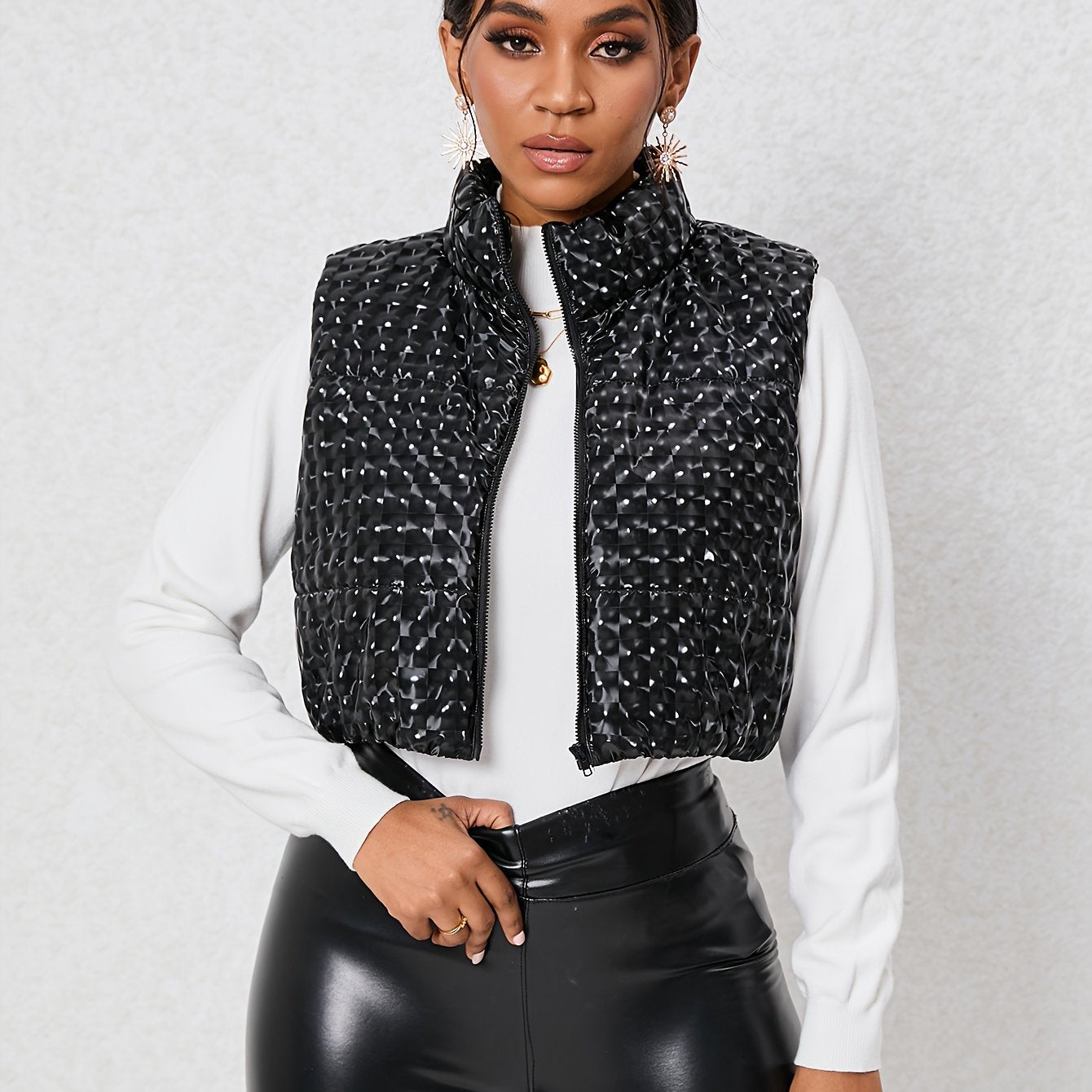 Antmvs Solid Zip Up Cotton-padded Coat, Elegant Sleeveless Outwear For Winter, Women's Clothing