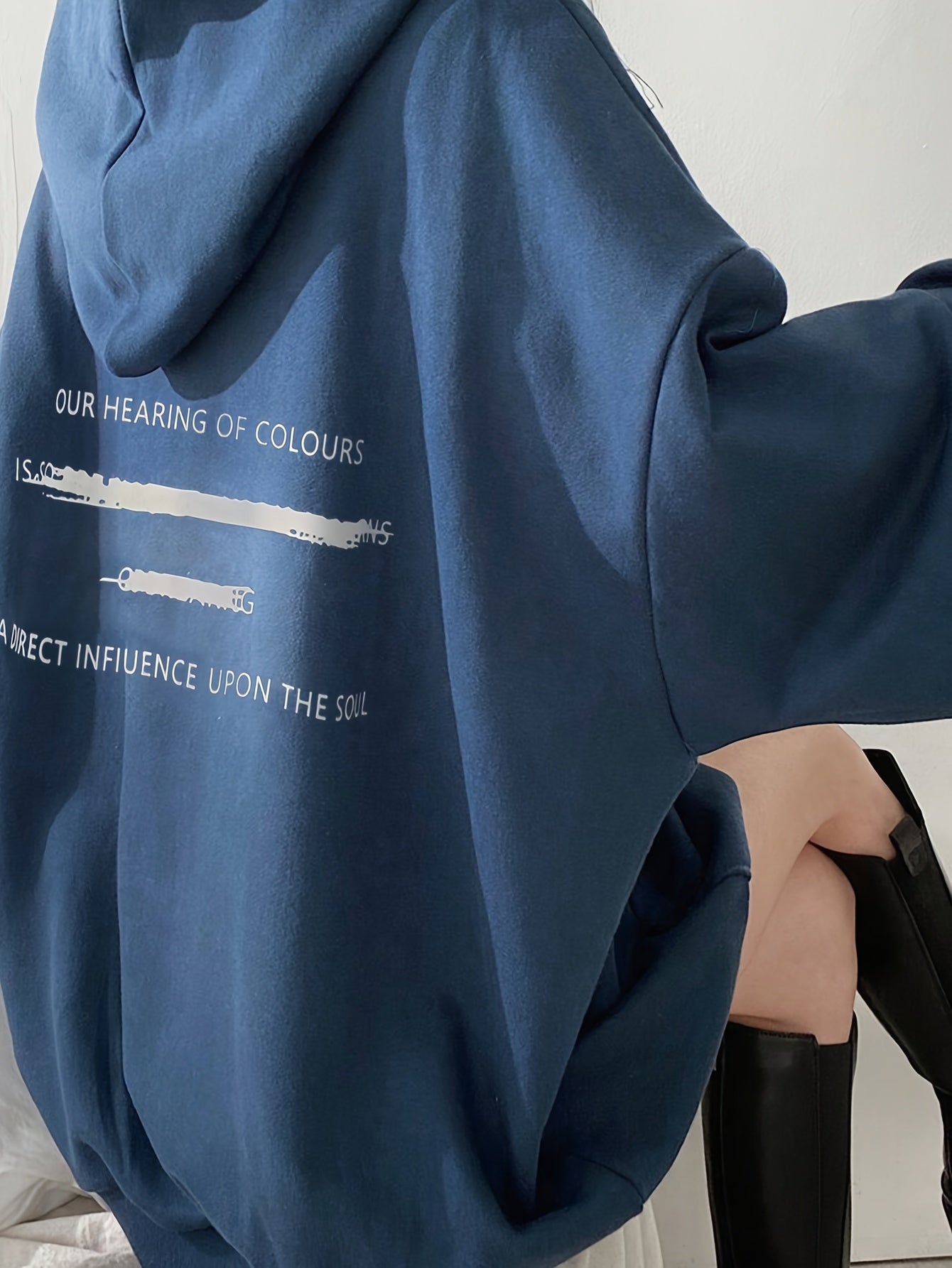 Antmvs Letter Print Drawstring Hoodie, Casual Long Sleeve Kangaroo Pocket Hoodie Sweatshirt, Women's Clothing