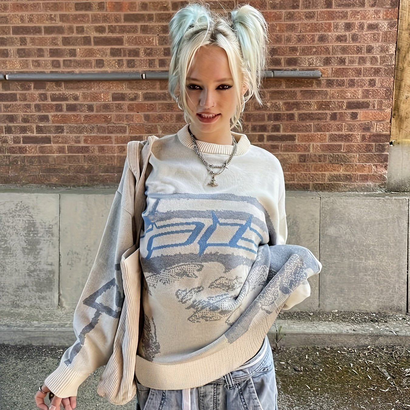 Antmvs Y2K Long Sleeve Sweater, Loose Casual Sweater For Spring & Fall, Women's Clothing