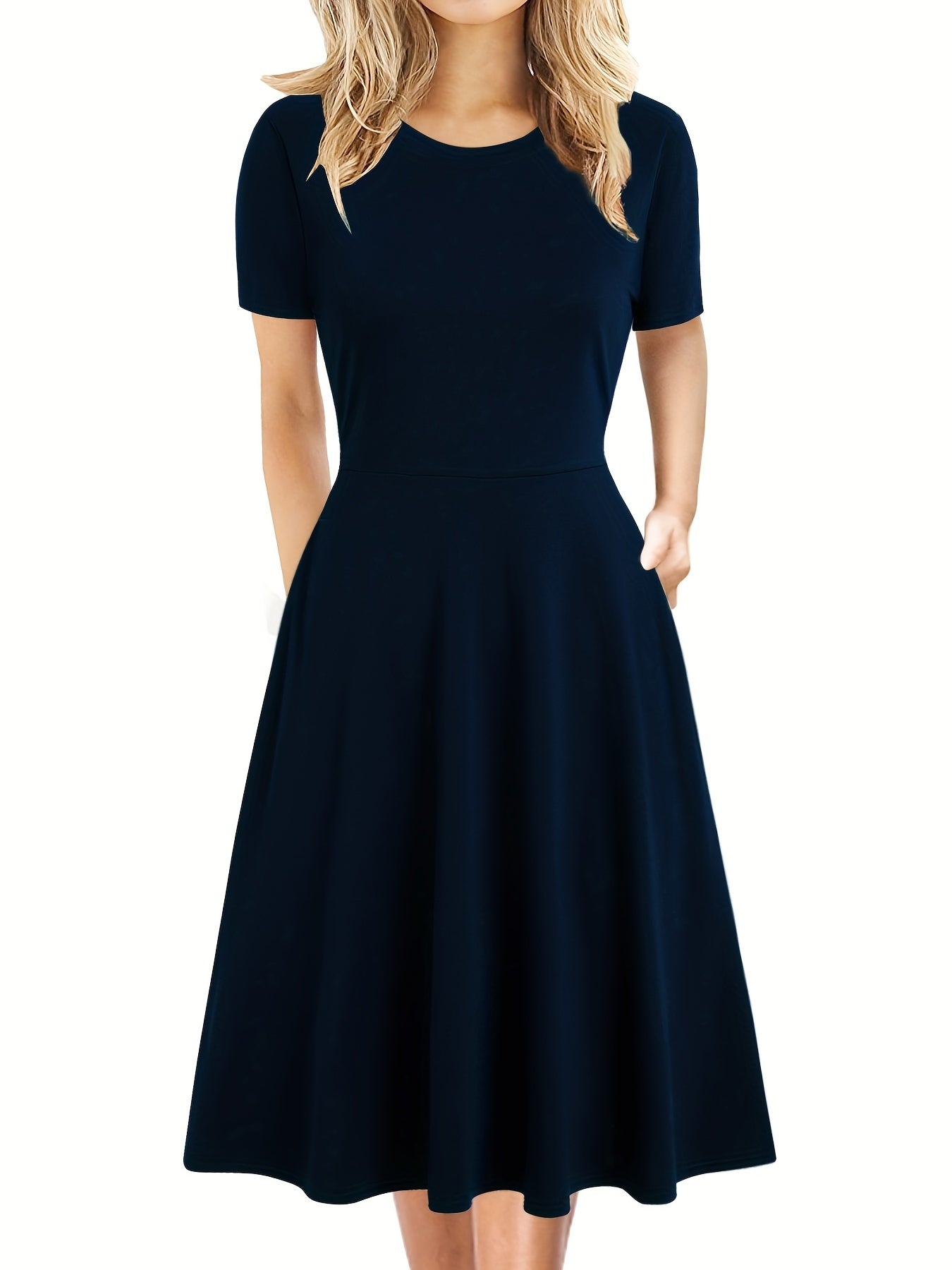 Antmvs Elegant Retro A-line Dress, Short Sleeve Casual Dress For Spring & Summer, Women's Clothing