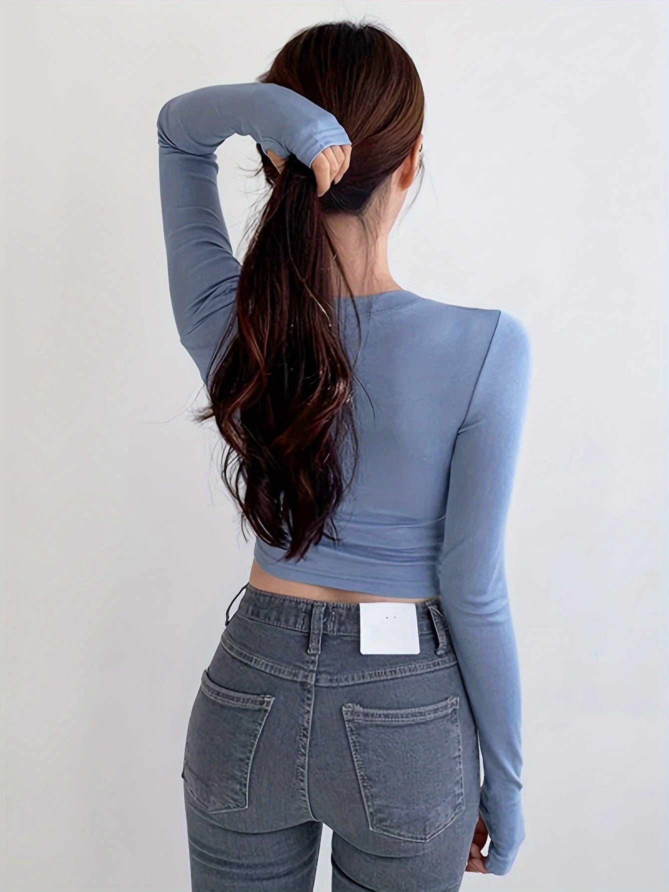 Antmvs Solid Color Crew Neck Slim T-Shirt, Casual Long Sleeve T-Shirt For Spring & Fall, Women's Clothing