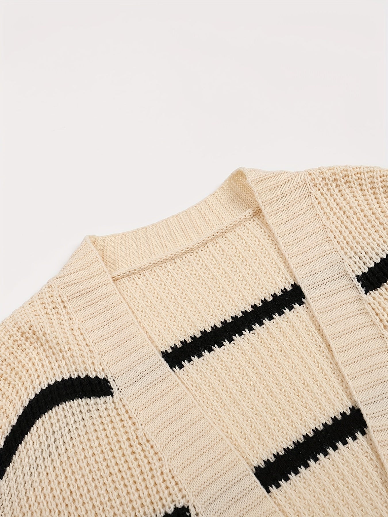 Antmvs Striped Open Front Drop Shoulder Knit Cardigan, Casual Long Sleeve Cardigan For Fall & Winter, Women's Clothing