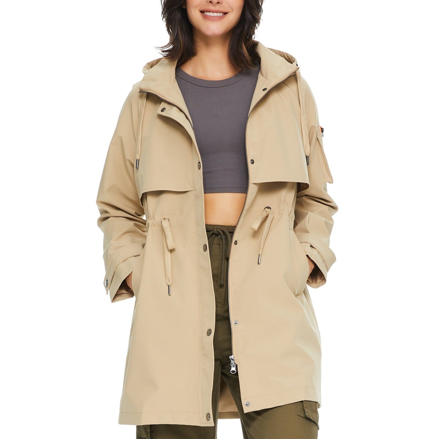 Antmvs Drawstring Hooded Coat, Casual Solid Button Front Long Sleeve Outerwear, Women's Clothing