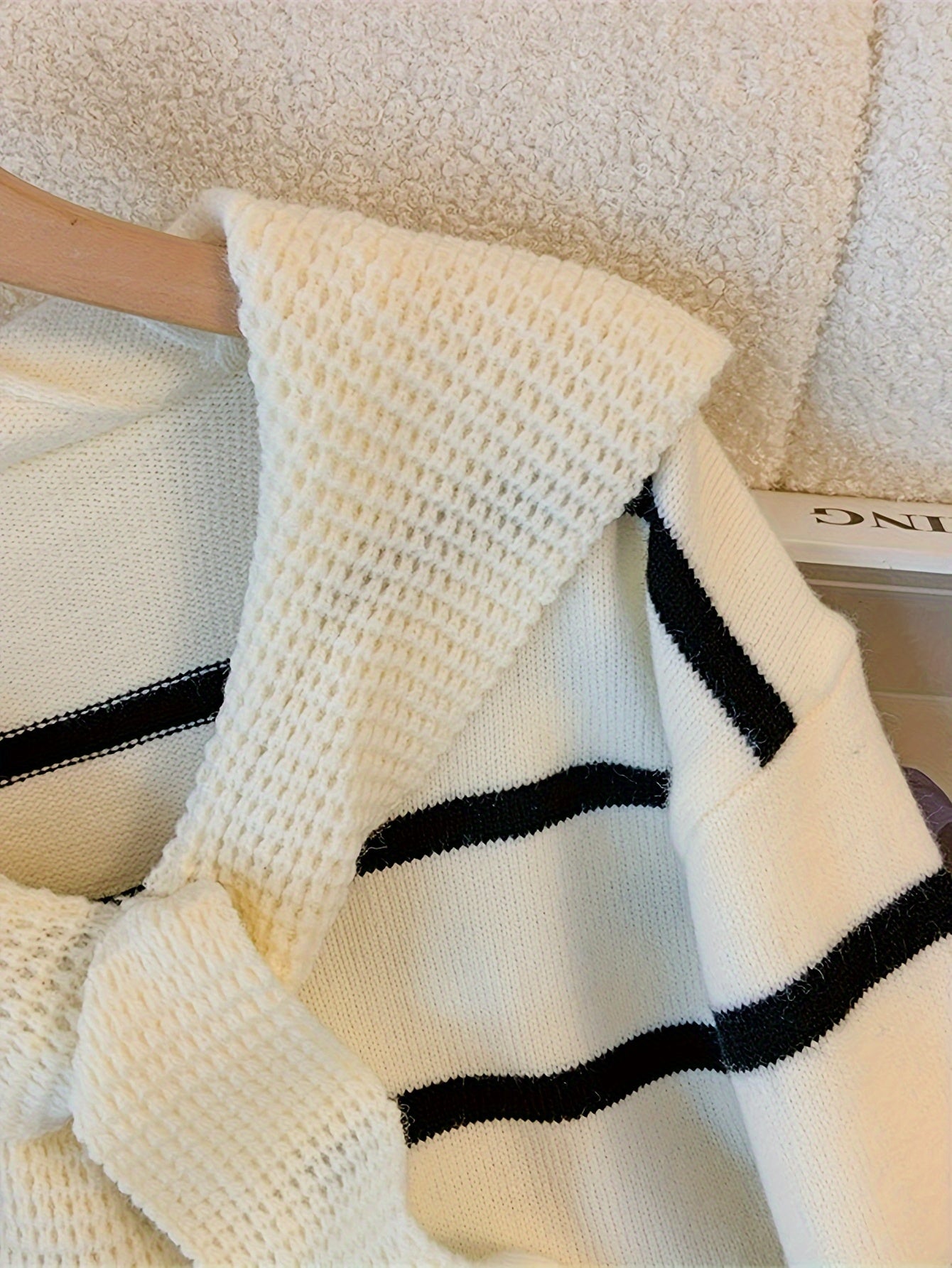 Antmvs Striped Knitted Pullover Sweater, Casual Long Sleeve Sweater For Fall & Winter, Women's Clothing