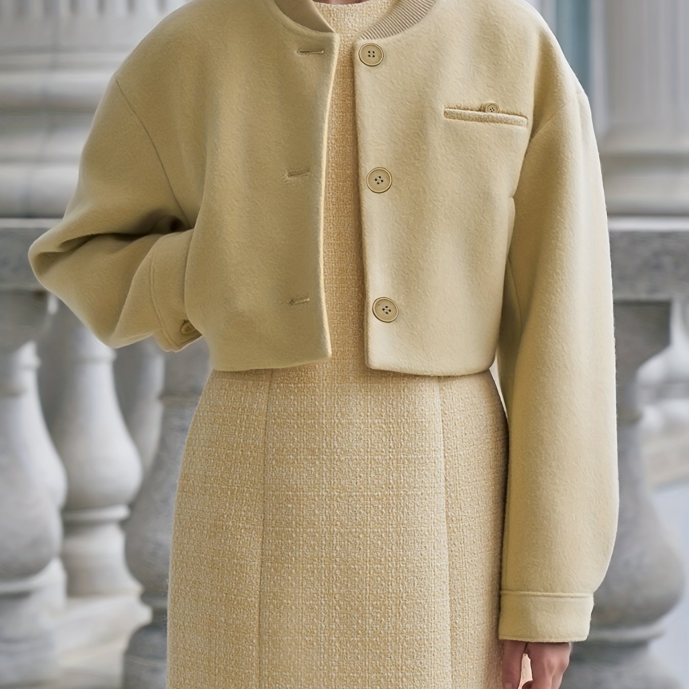 Antmvs Button Front Solid Coat, Elegant Long Sleeve Outerwear With Pockets, Women's Clothing