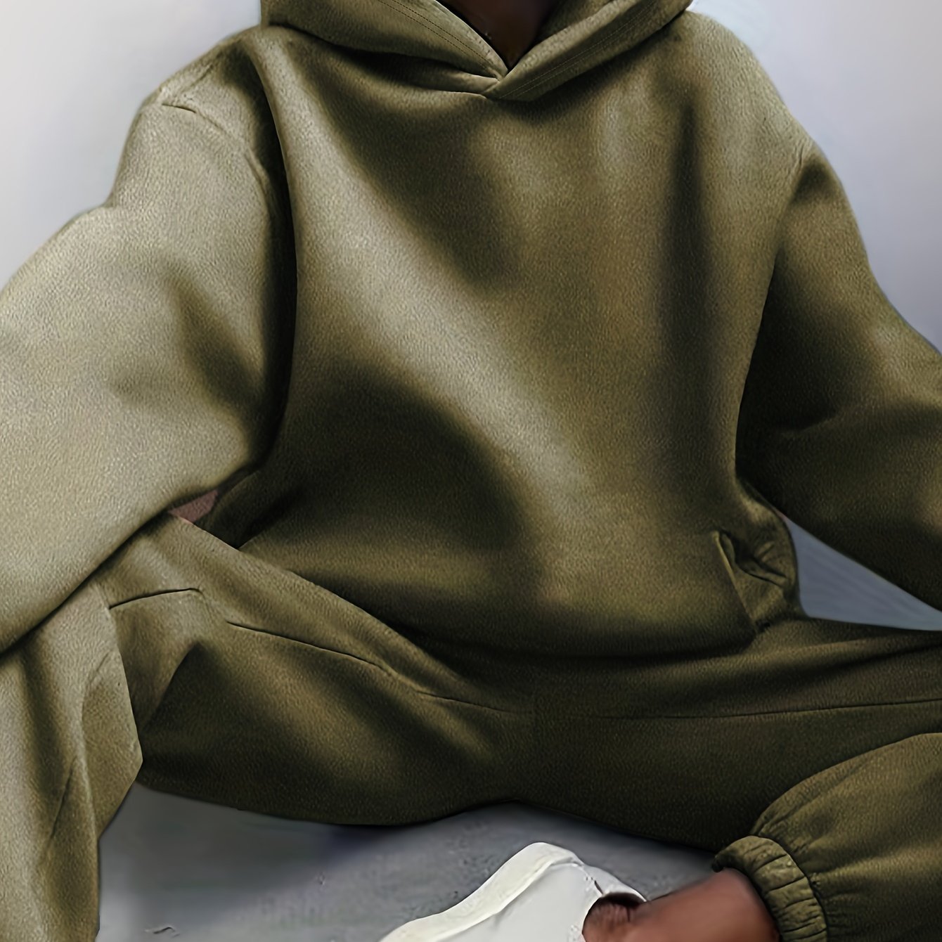 Antmvs Casual Solid Two-piece Set, Drop Shoulder Long Sleeve Hoodies & Elastic Waist Jogger Pants Outfits, Women's Clothing