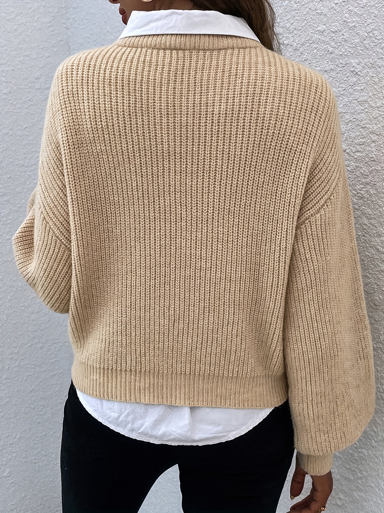 Antmvs Solid Crew Neck Pullover Sweater, Casual Long Sleeve Sweater For Fall & Winter, Women's Clothing
