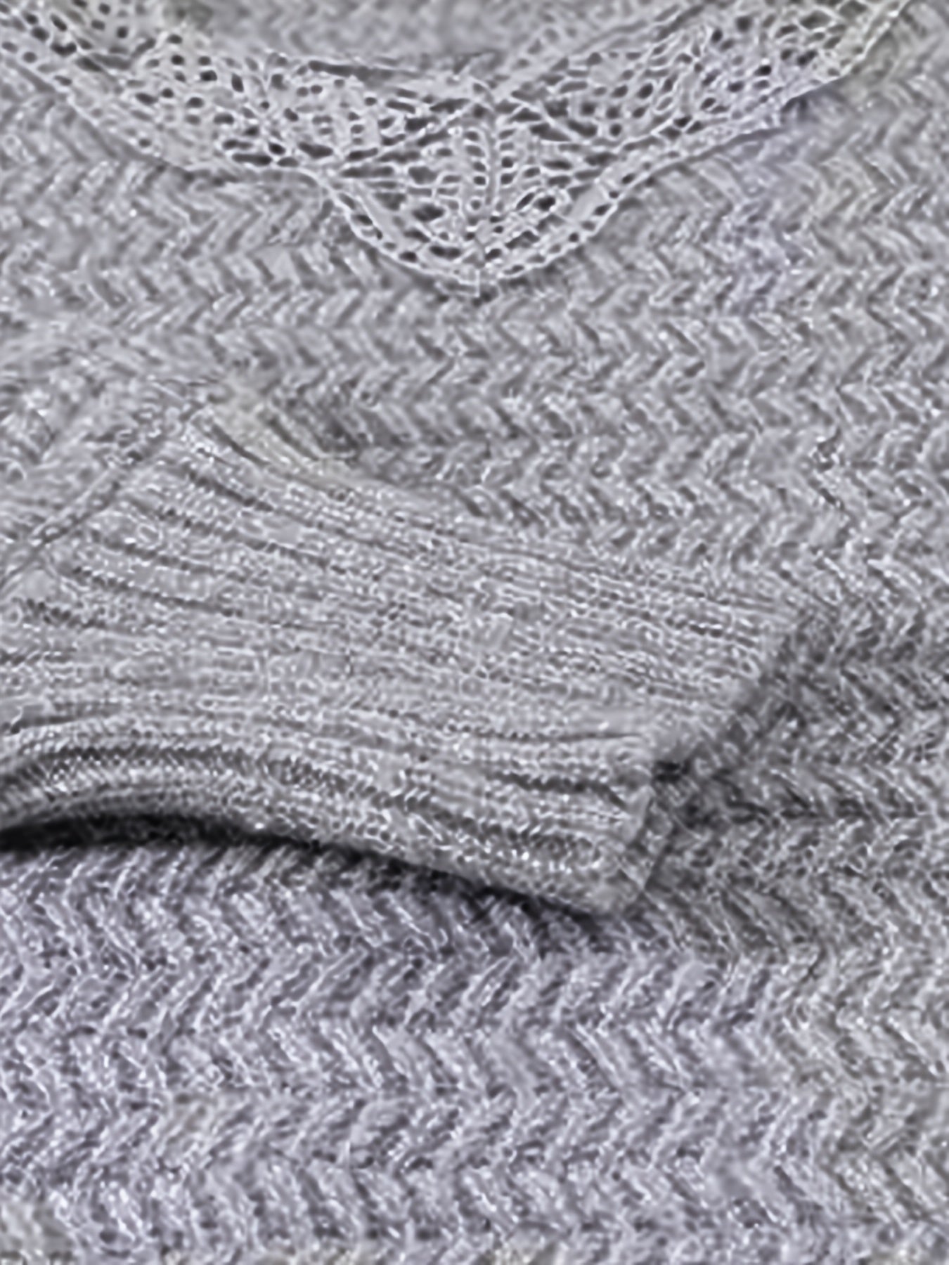 Antmvs Contrast Lace Knitted Sweater, Casual Long Sleeve Pullover Sweater For Spring & Fall, Women's Clothing