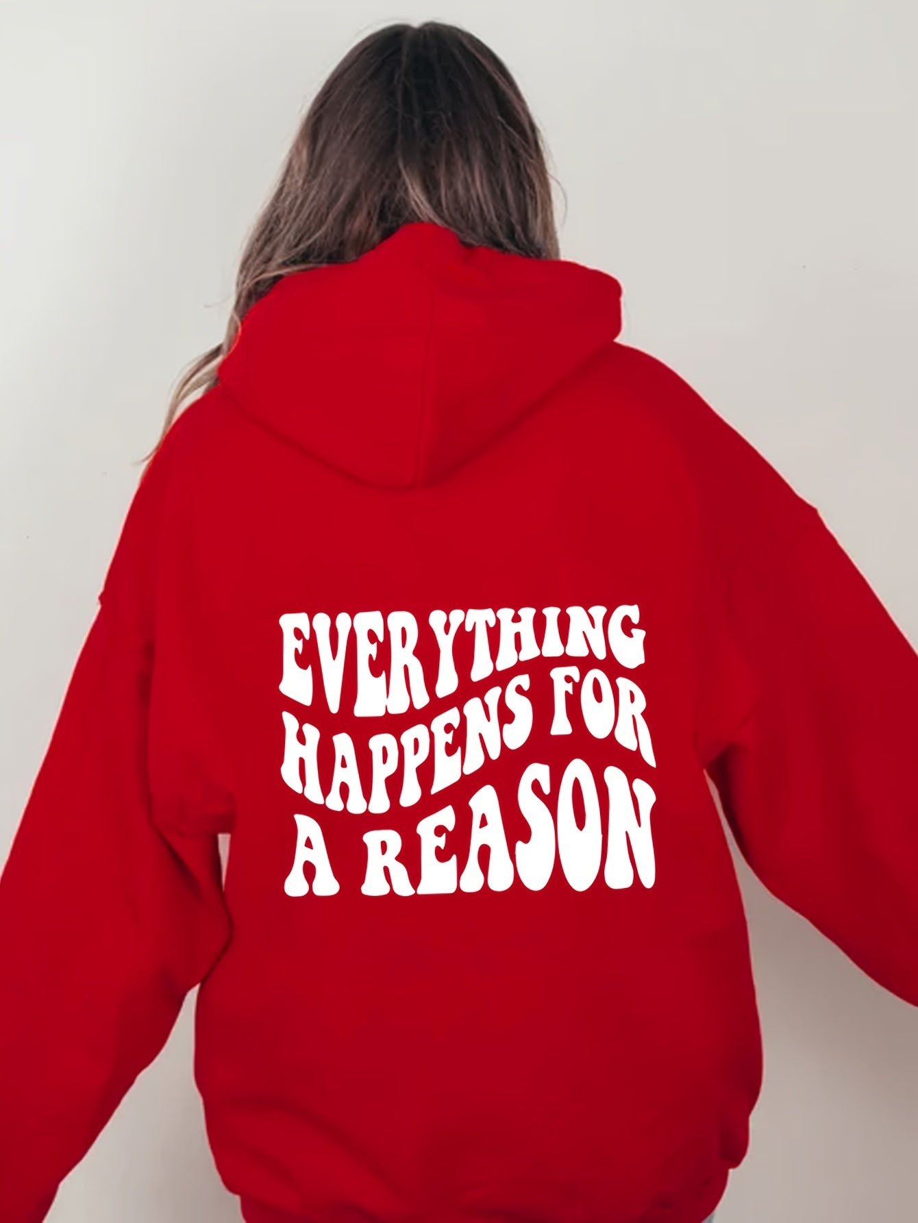 Antmvs Plus Size Casual Sweatshirt, Women's Plus Letter Print Long Sleeve Drawstring Hoodie With Giant Pocket