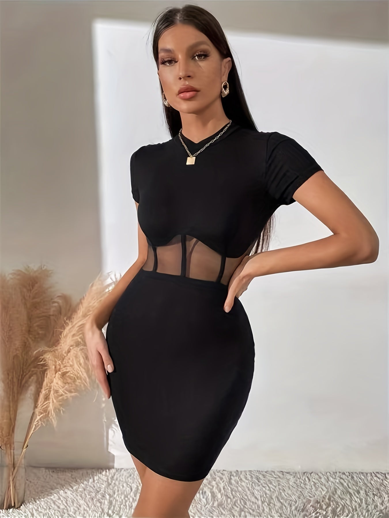 Antmvs Short Sleeve Sheath Mini Dress, Sexy Party Club Casual Dress, Women's Clothing