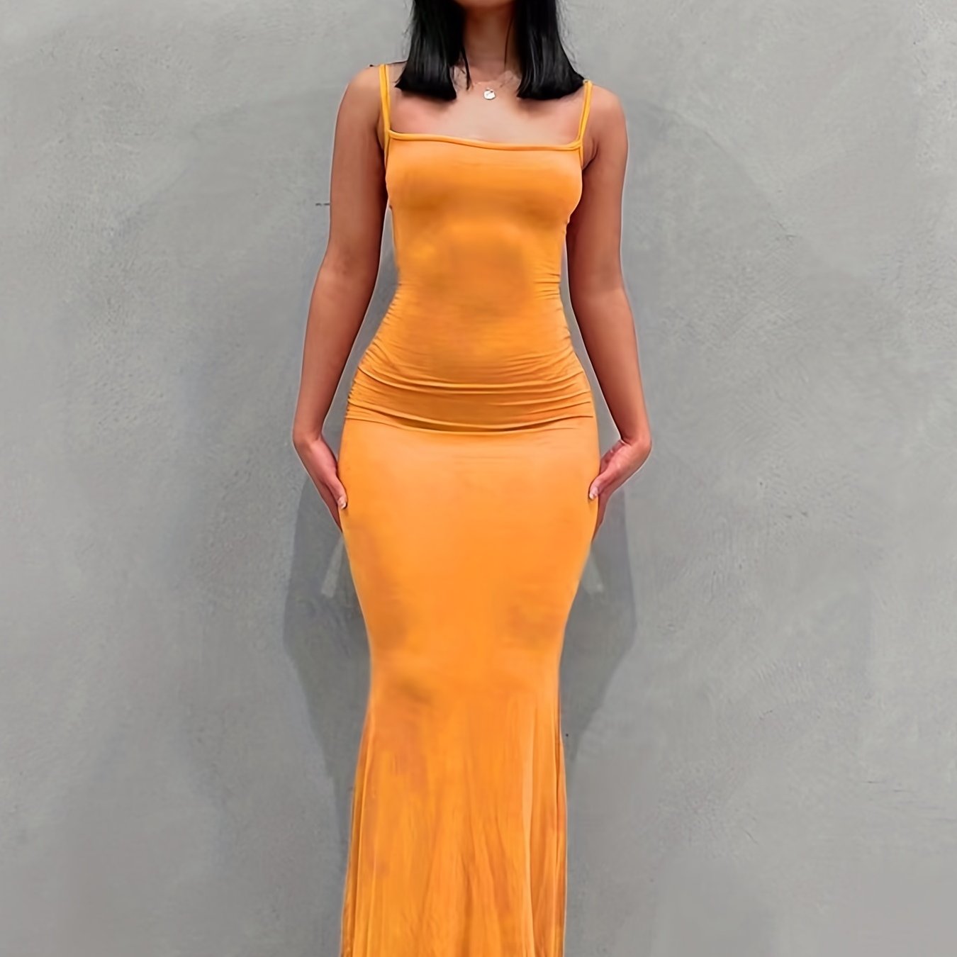 Antmvs Cami Bodycon Dresses ,Sexy Maxi Sleeveless Solid For Party Night, Women's Dresses