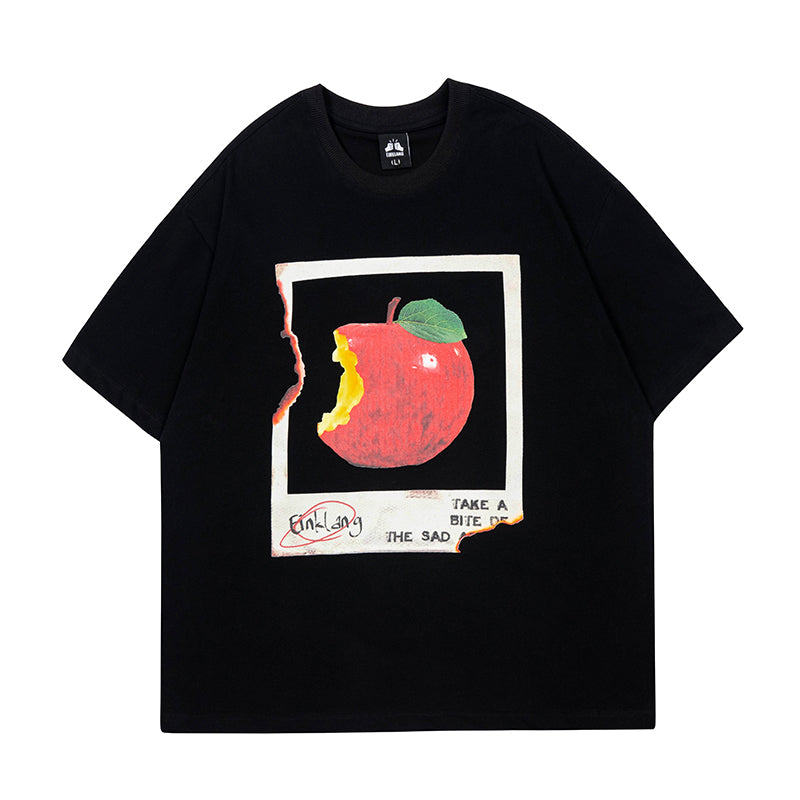 Antmvs Oula Vintage Apple Print Short Sleeve Baggy T-shirt Top
