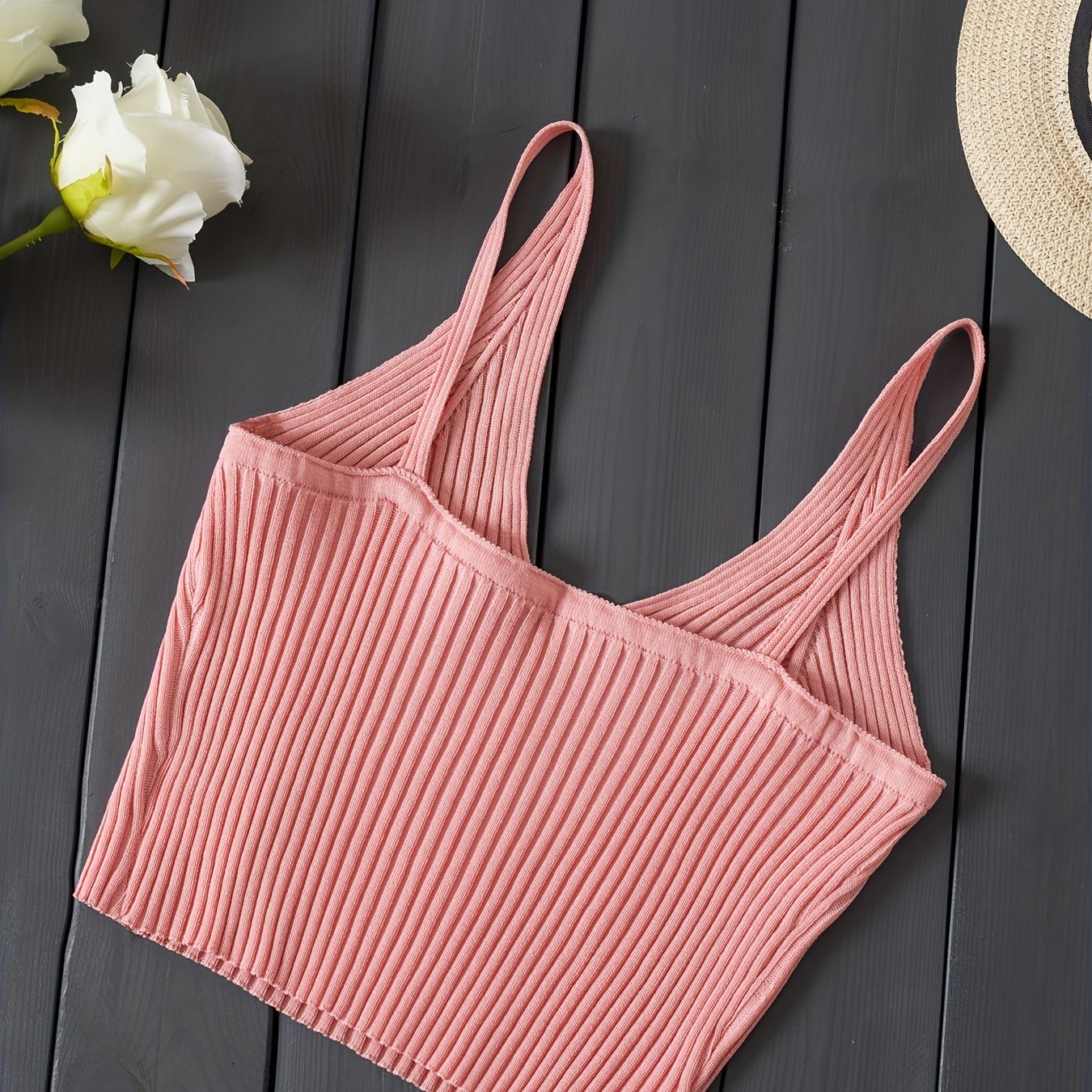 Antmvs Ribbed Knit Crop Cami Top, Y2K Sleeveless Top For Spring & Summer, Women's Clothing