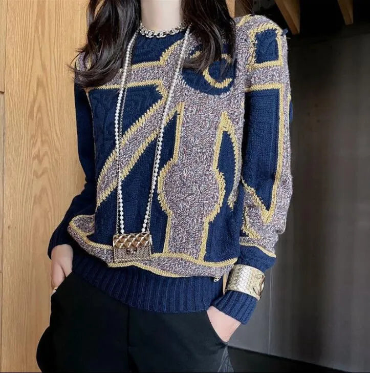 Fall High-end fashion women's sweater designer's luxury C-letter patchwork knit is soft and comfortable with high quality