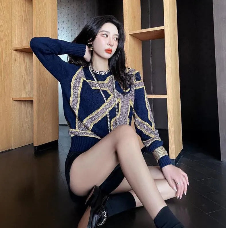 Fall High-end fashion women's sweater designer's luxury C-letter patchwork knit is soft and comfortable with high quality