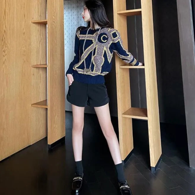 Fall High-end fashion women's sweater designer's luxury C-letter patchwork knit is soft and comfortable with high quality
