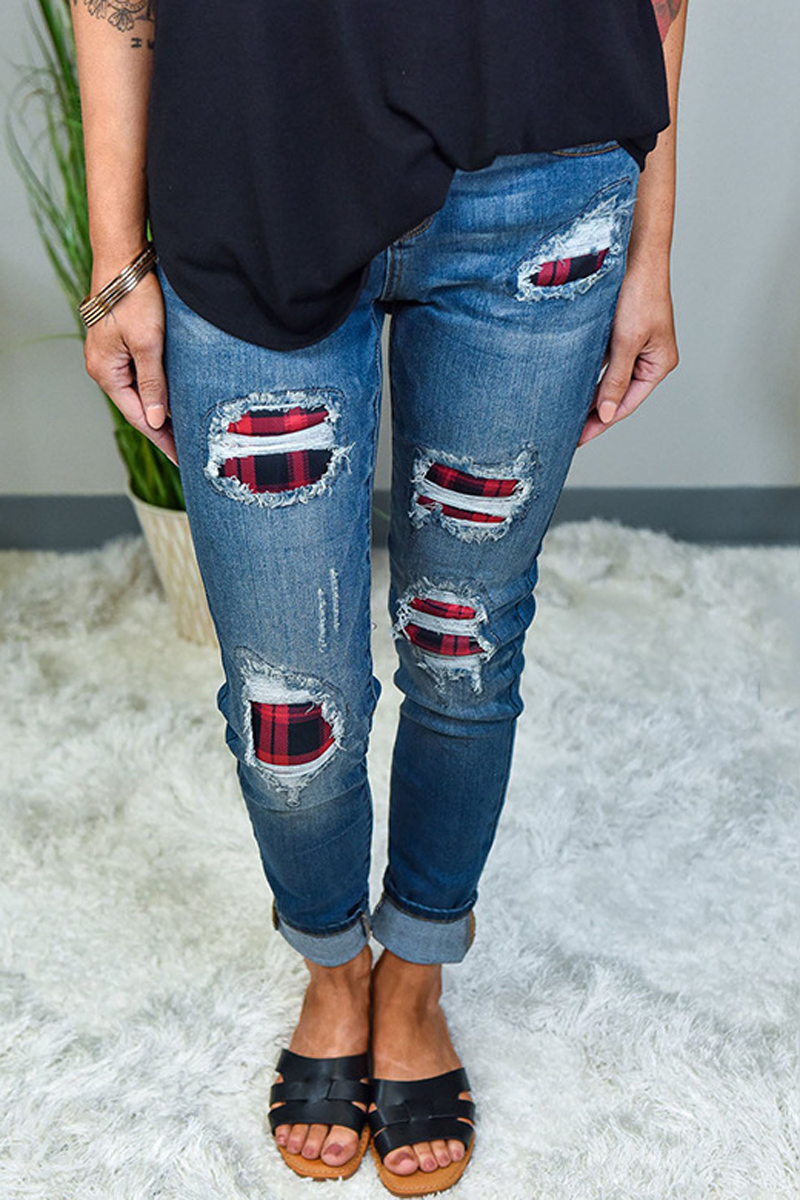 Antmvs Patch Destroyed Skinny Denim Pants